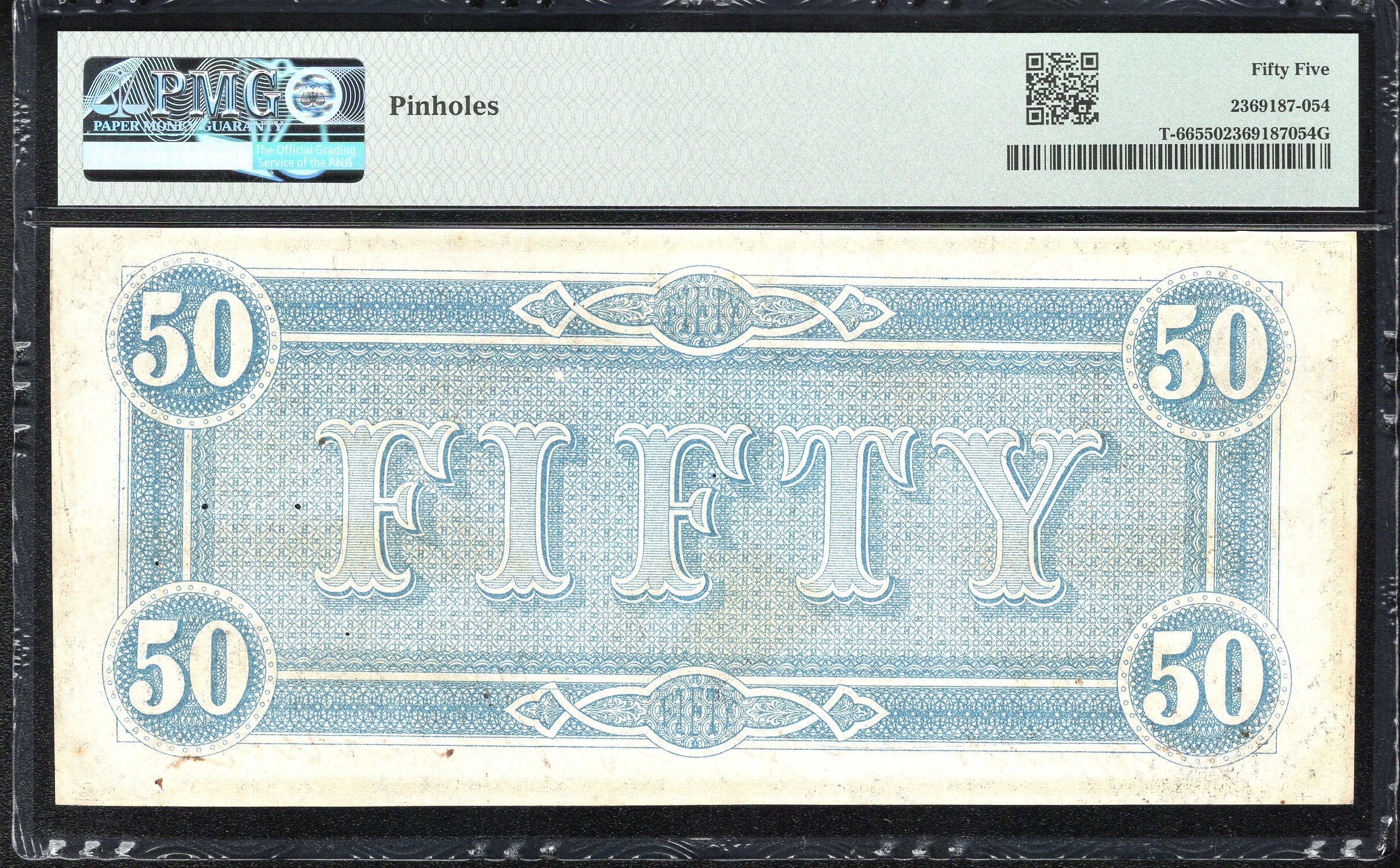 T-66 1864 $50 CONFEDERATE CURRENCY PMG 55 COMMENT CIVIL WAR 72004