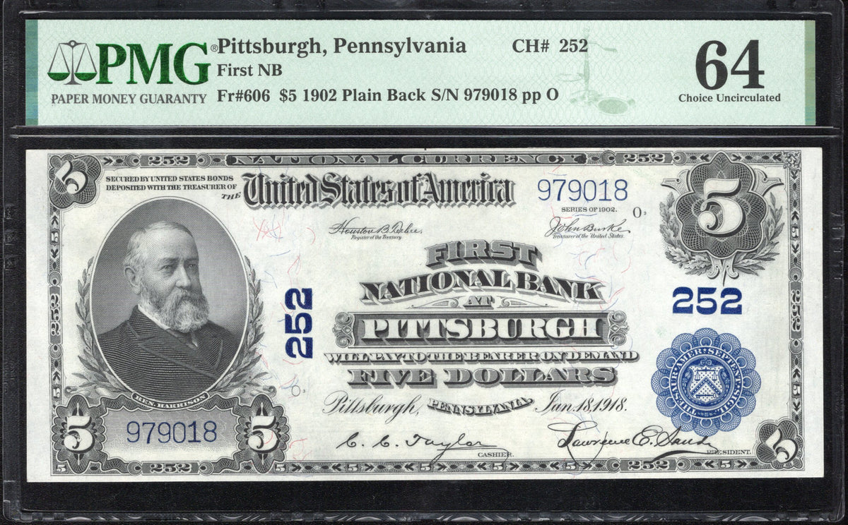 1902 $5 PITTSBURGH, PA NATIONAL BANK NOTE PMG 64  979018