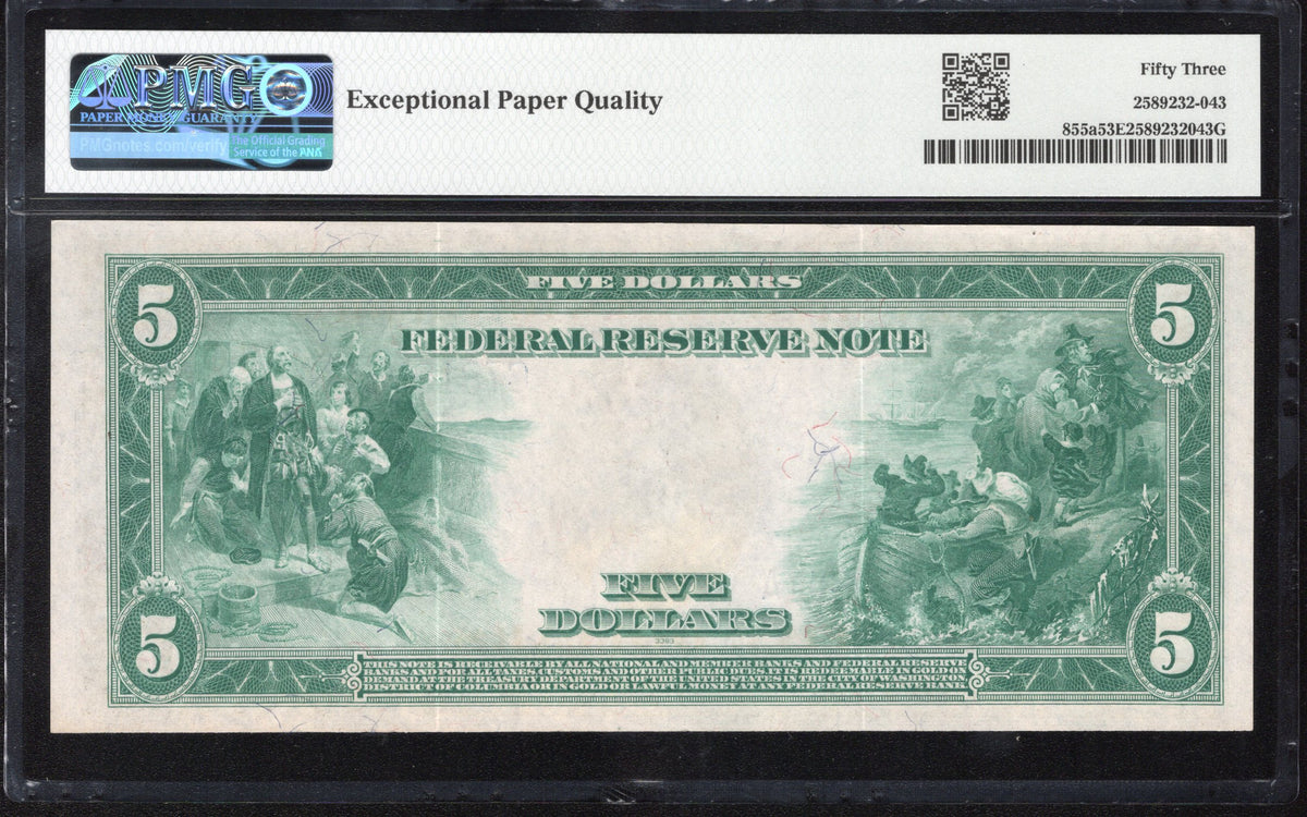 1914 $5 PHILADELPHIA FEDERAL RESERVE NOTE PMG 53 EPQ Fr 855a 80641