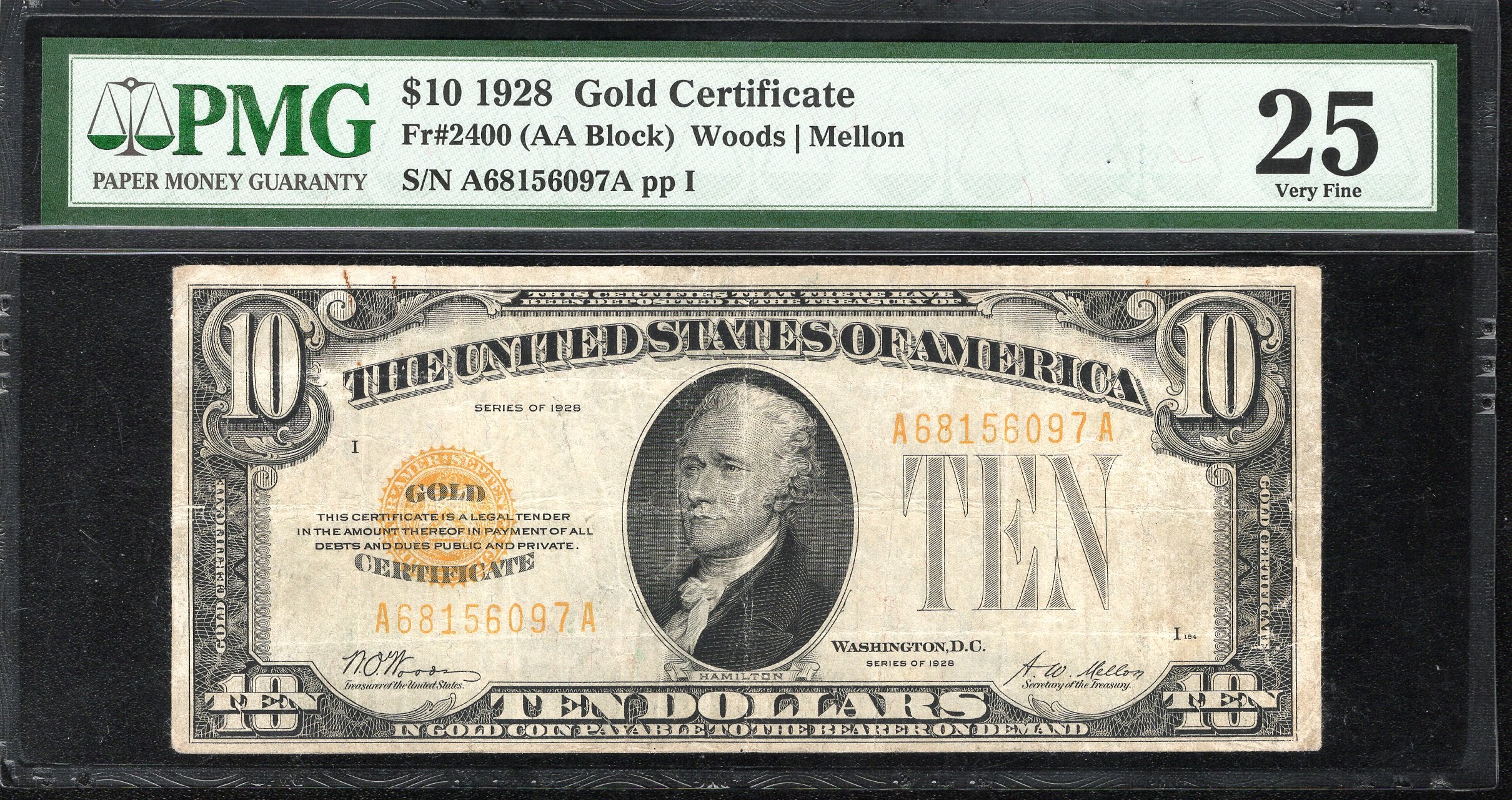 1928 $10 GOLD CERTIFICATE PMG 25  Fr 2400 56097