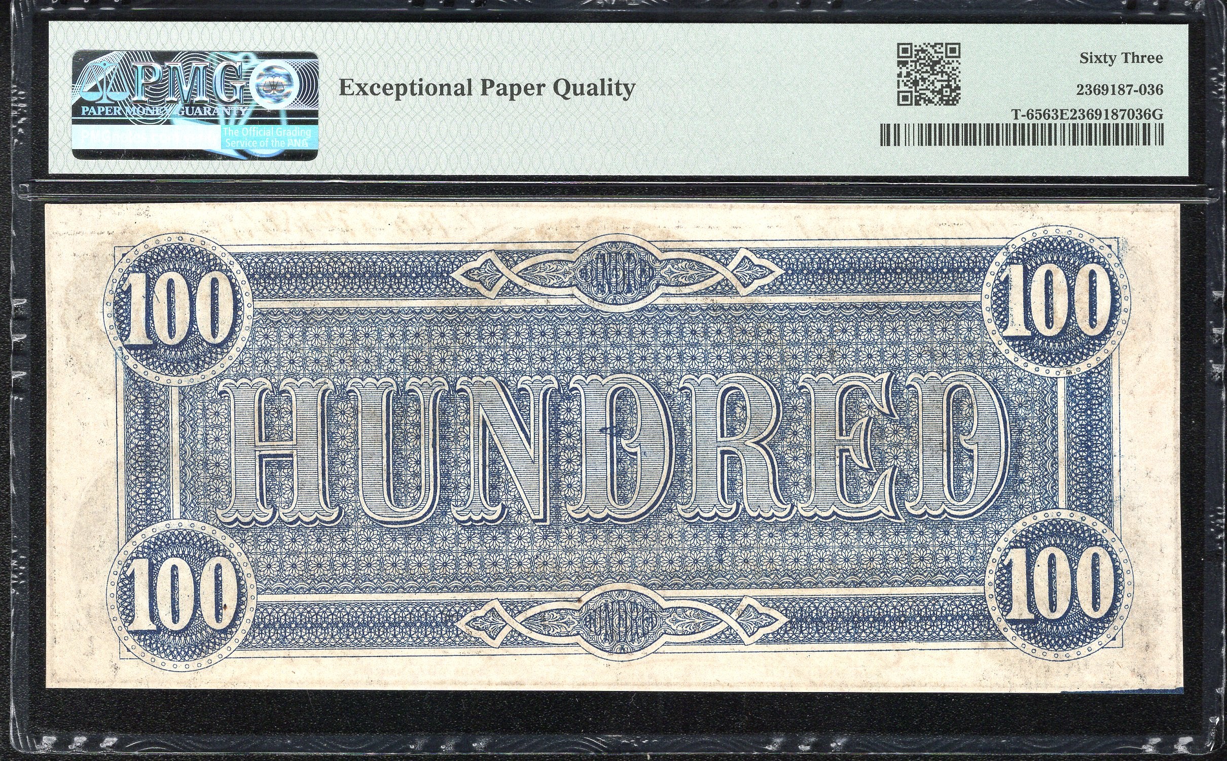 T-65 1864 $100 CONFEDERATE CURRENCY PMG 63 EPQ LUCY PICKENS CIVIL WAR 15103