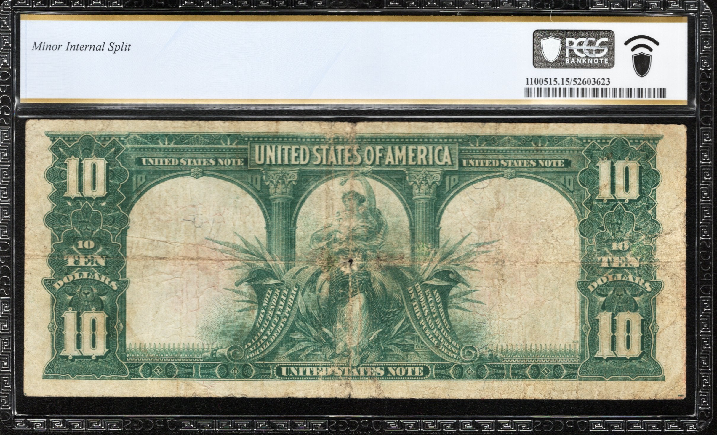 1901 $10 LEGAL TENDER BISON NOTE PCGS 15 COMMENT Fr 121 Mule 31502
