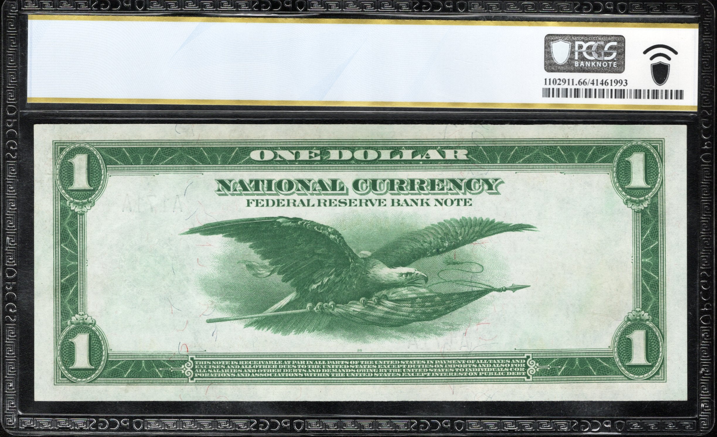 1918 $1 BOSTON FRBN GREEN EAGLE PCGS 66 PPQ Fr 708 LOW SERIAL NUMBER 171