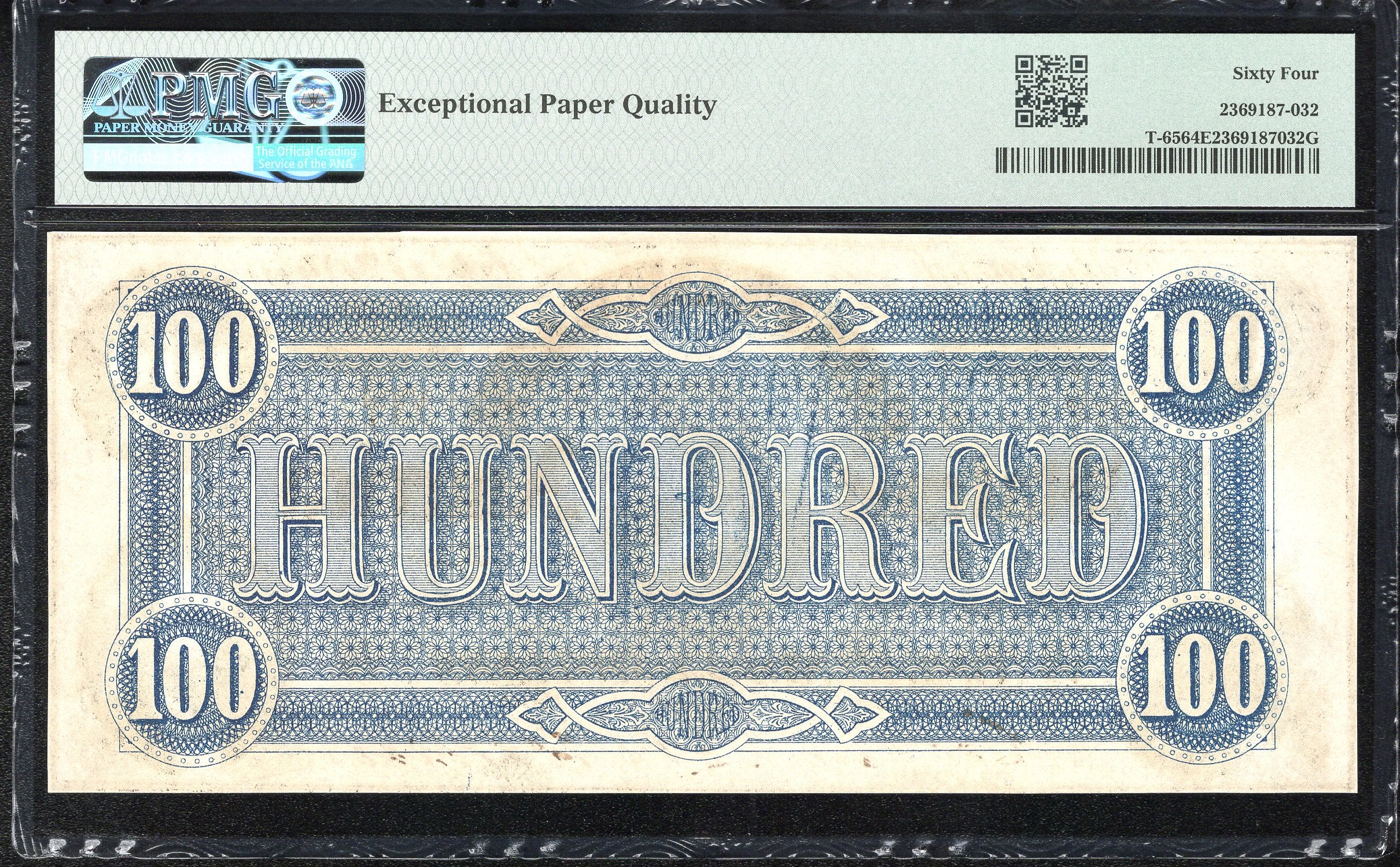T-65 1864 $100 CONFEDERATE CURRENCY PMG 64 EPQ LUCY PICKENS CIVIL WAR 15179