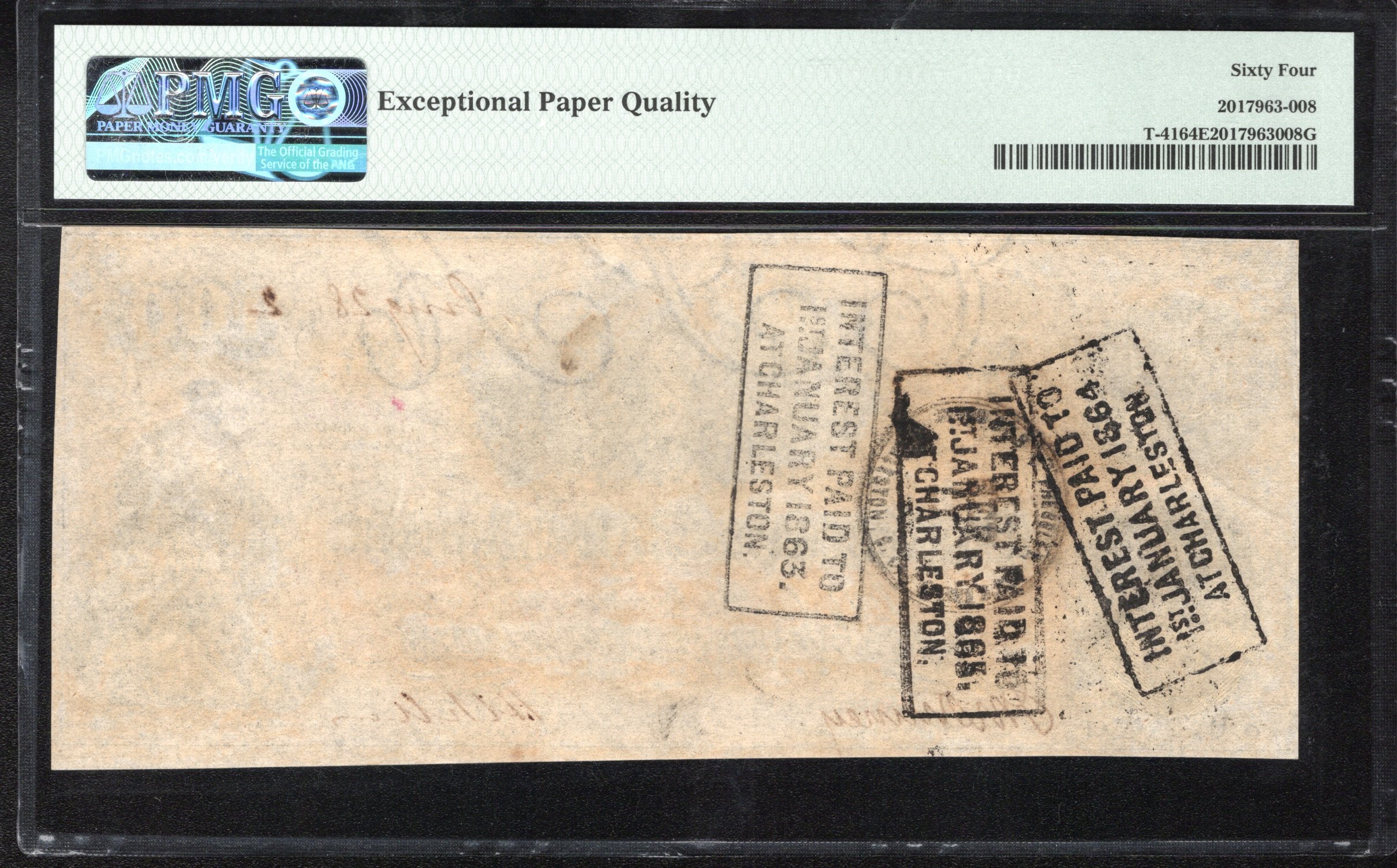 T-41 1862 $100 CONFEDERATE CURRENCY PMG 64 EPQ CIVIL WAR NOTE 3185