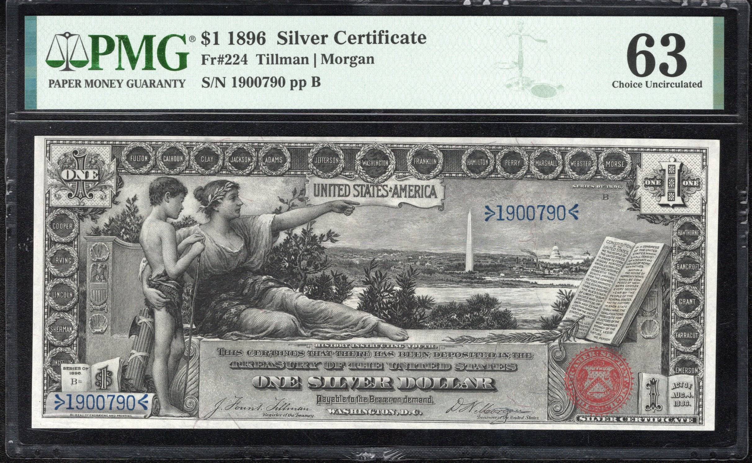 1896 $1 SILVER CERTIFICATE "EDUCATIONAL NOTE" PMG 63 Fr 224 00790