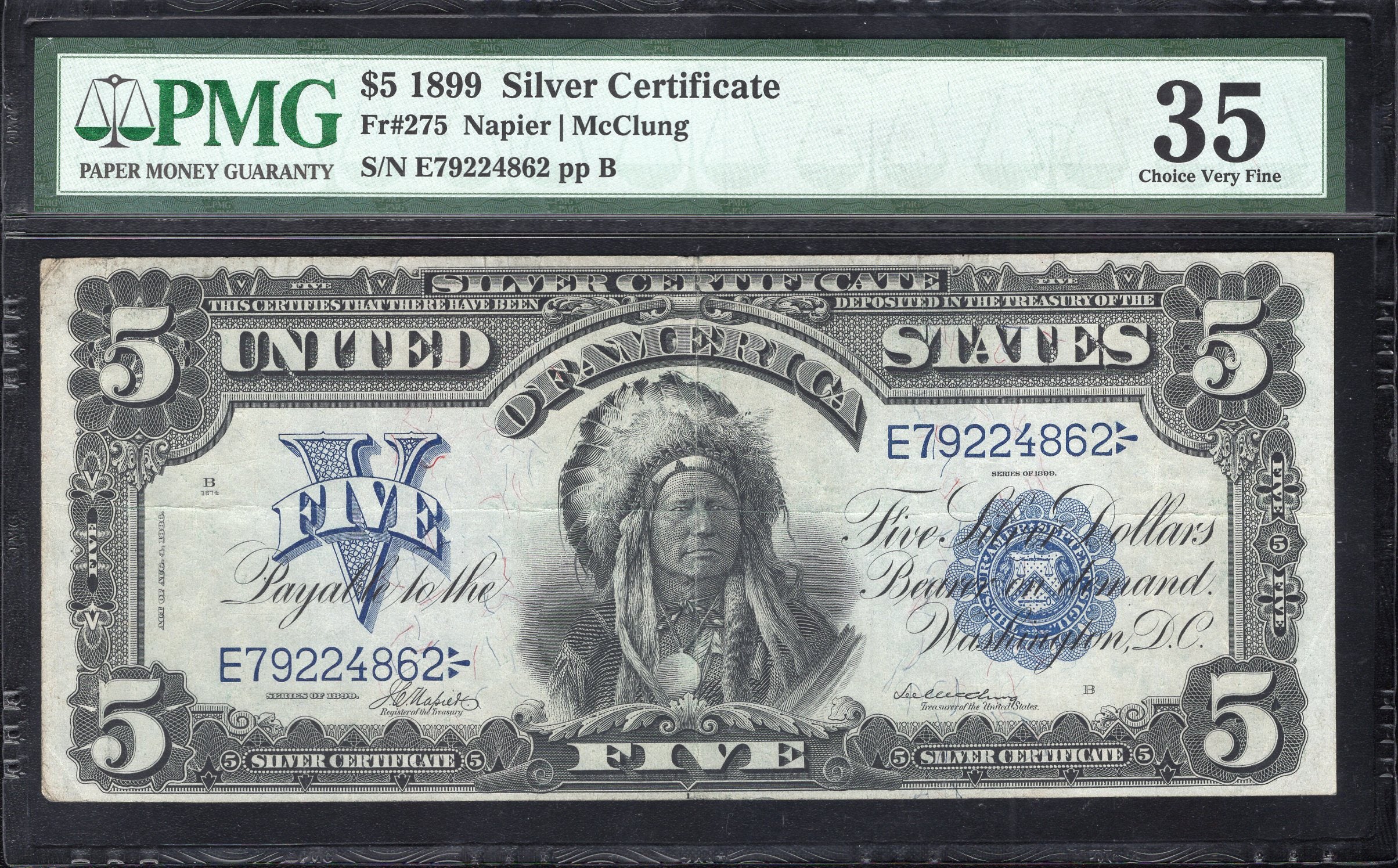 1899 $5 SILVER CERTIFICATE "CHIEF" PMG 35 Fr 275 24862
