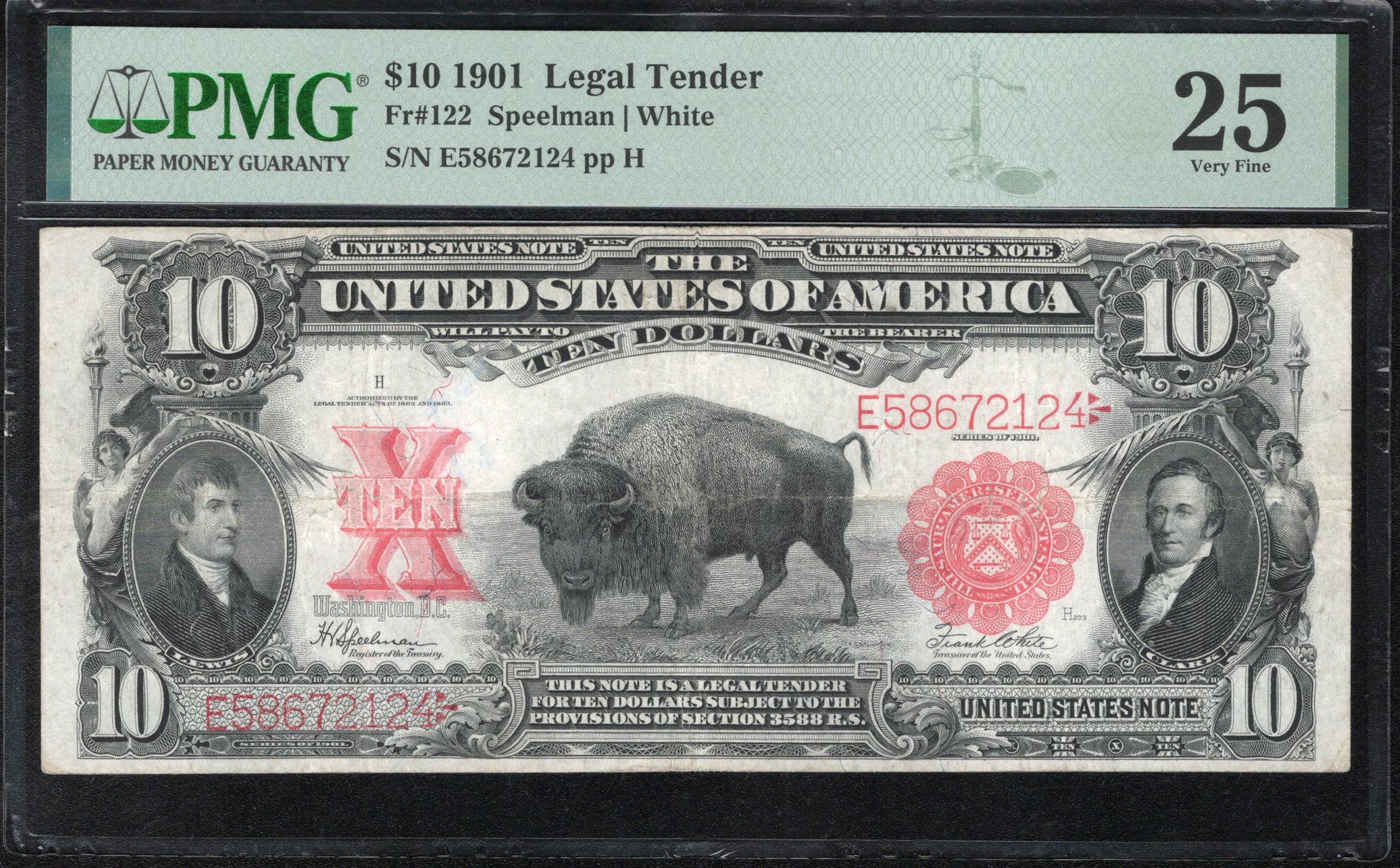 1901 $10 LEGAL TENDER BISON NOTE PMG 25 Fr 122