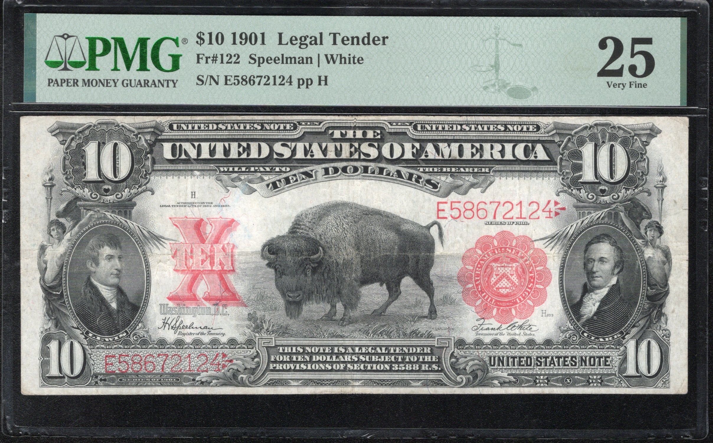 1901 $10 LEGAL TENDER BISON NOTE PMG 25 Fr 122