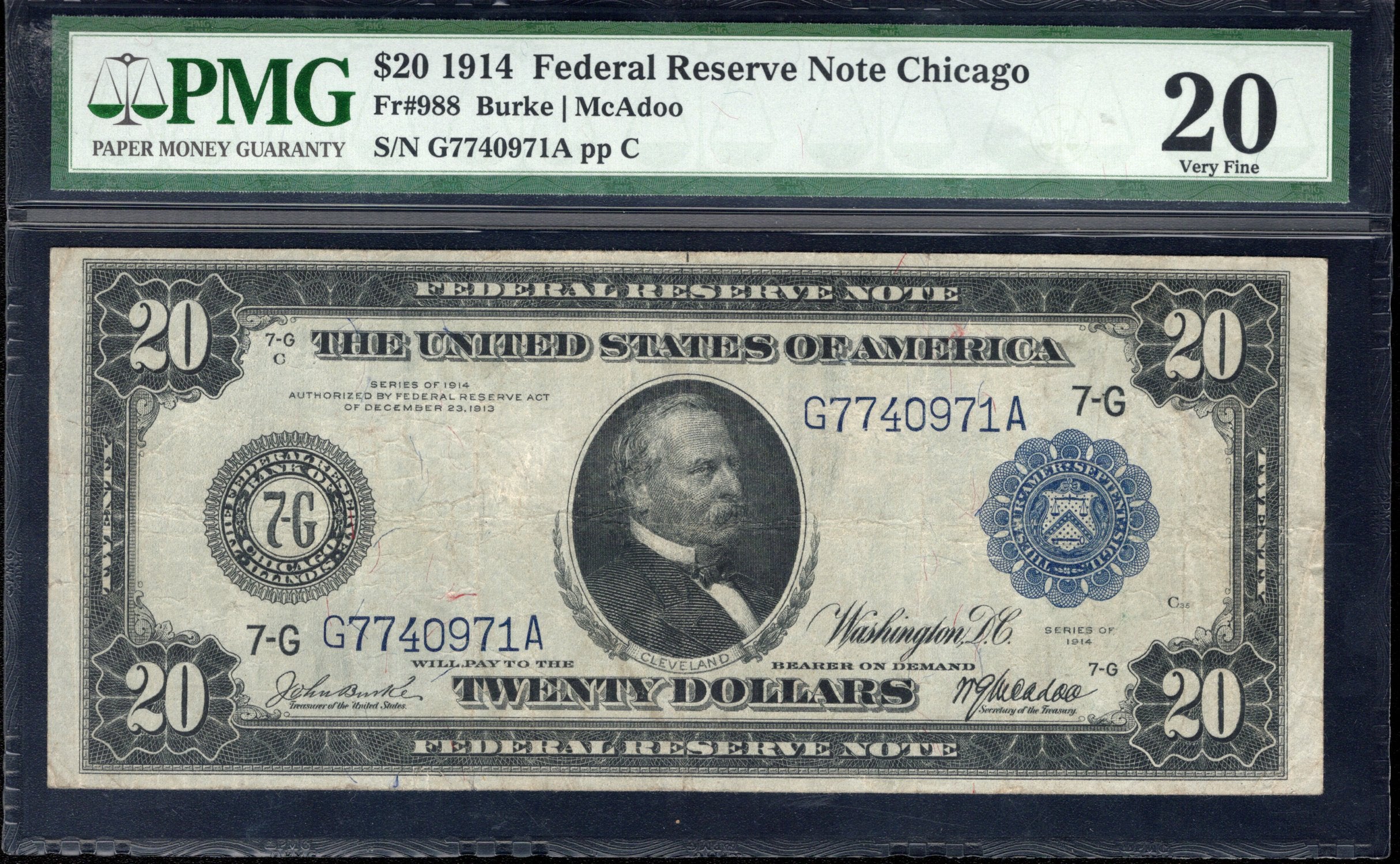 1914 $20 CHICAGO FEDERAL RESERVE NOTE FRN PMG 20 TWENTY DOLLAR BILL 40971