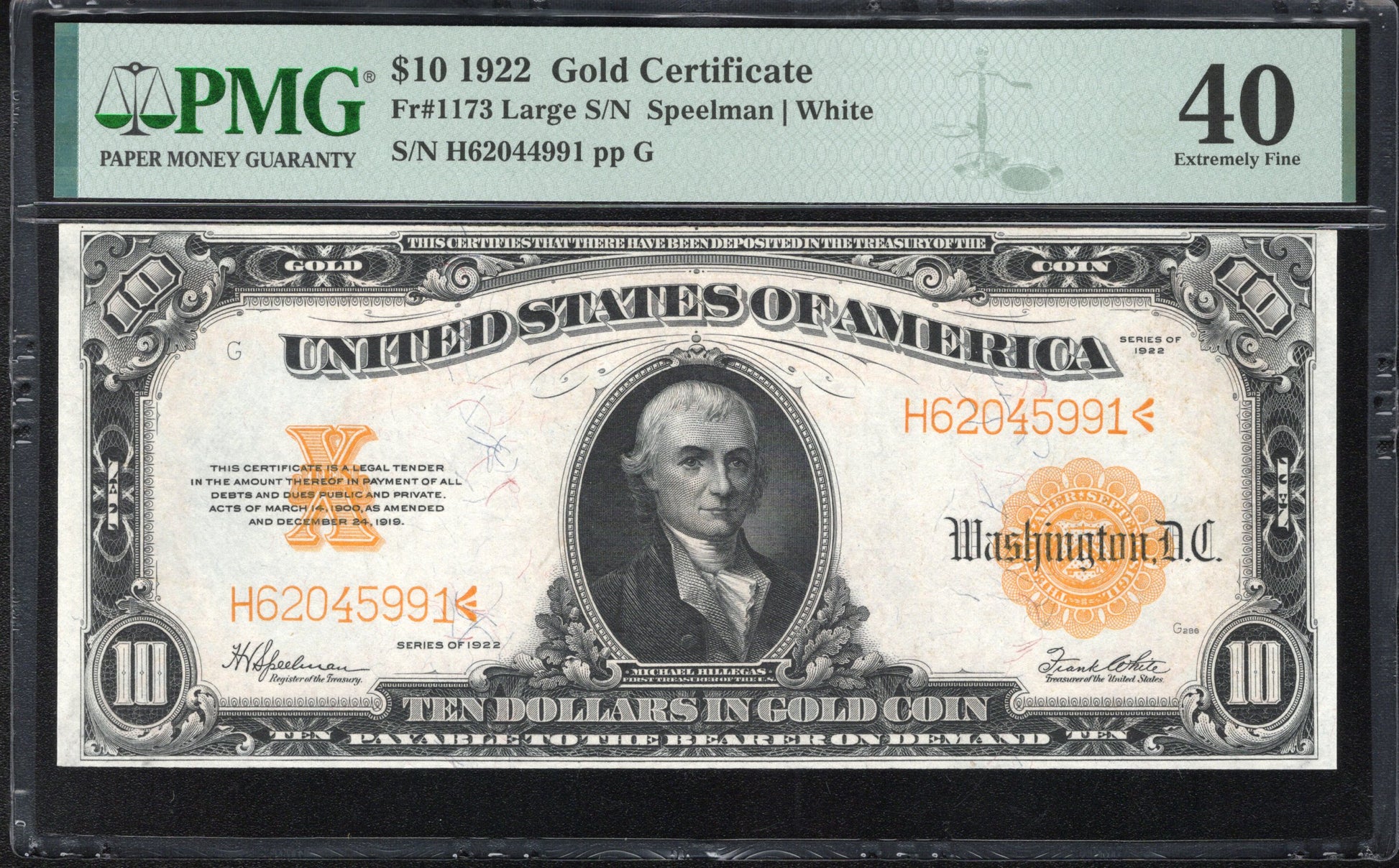 1922 $10 gold certificate with PMG grading label