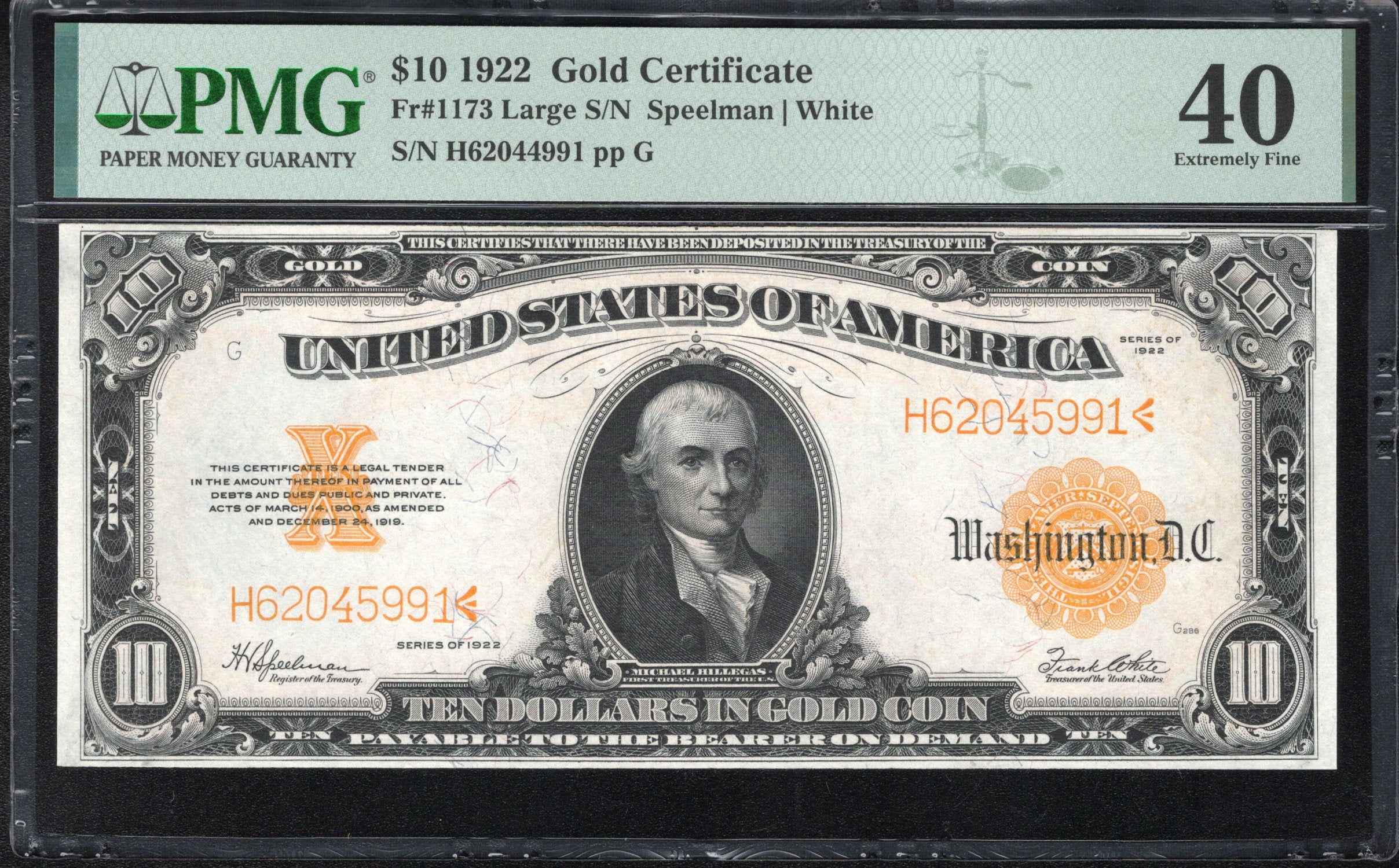 1922 $10 gold certificate with PMG grading label