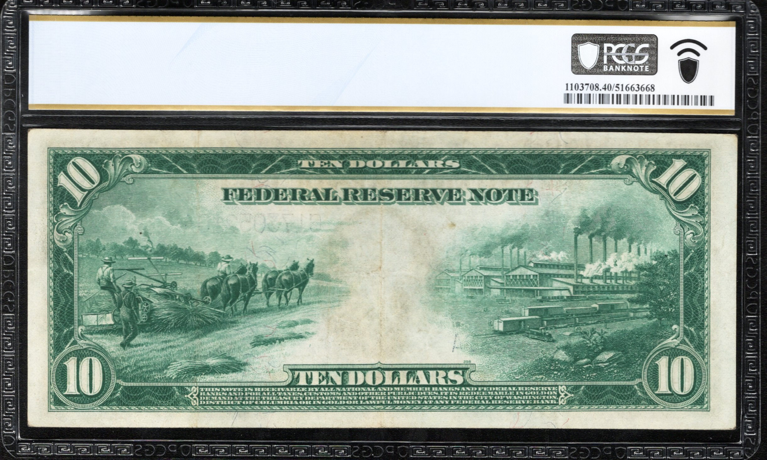 1914 $10 PHILADELPHIA FRN BURKE- GLASS FEDERAL RESERVE NOTE PCGS 40 Fr 913 95210