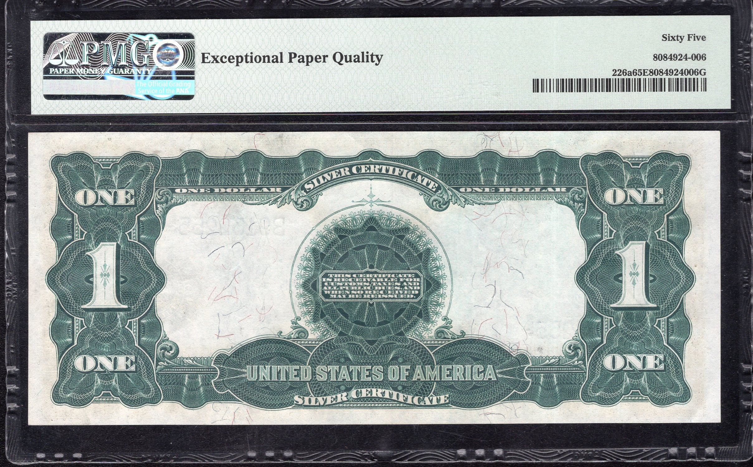 1899 $1 SILVER CERTIFICATE DATE BELOW BLACK EAGLE PMG 65 EPQ Fr 226a 32255