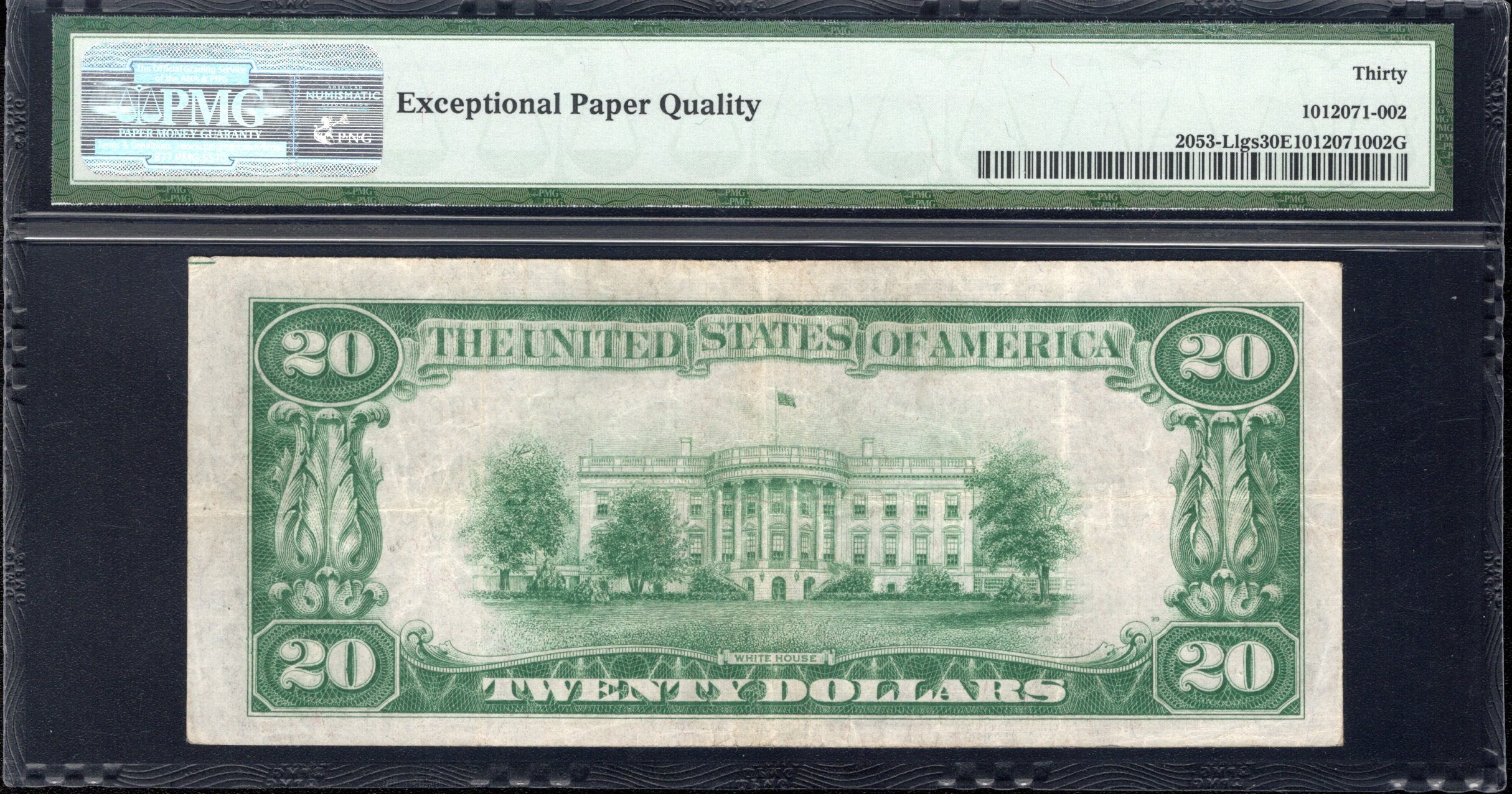 1928-C $20 SAN FRANCISCO LIGHT GREEN SEAL FRN PMG 30 EPQ Fr 2053-L 26298