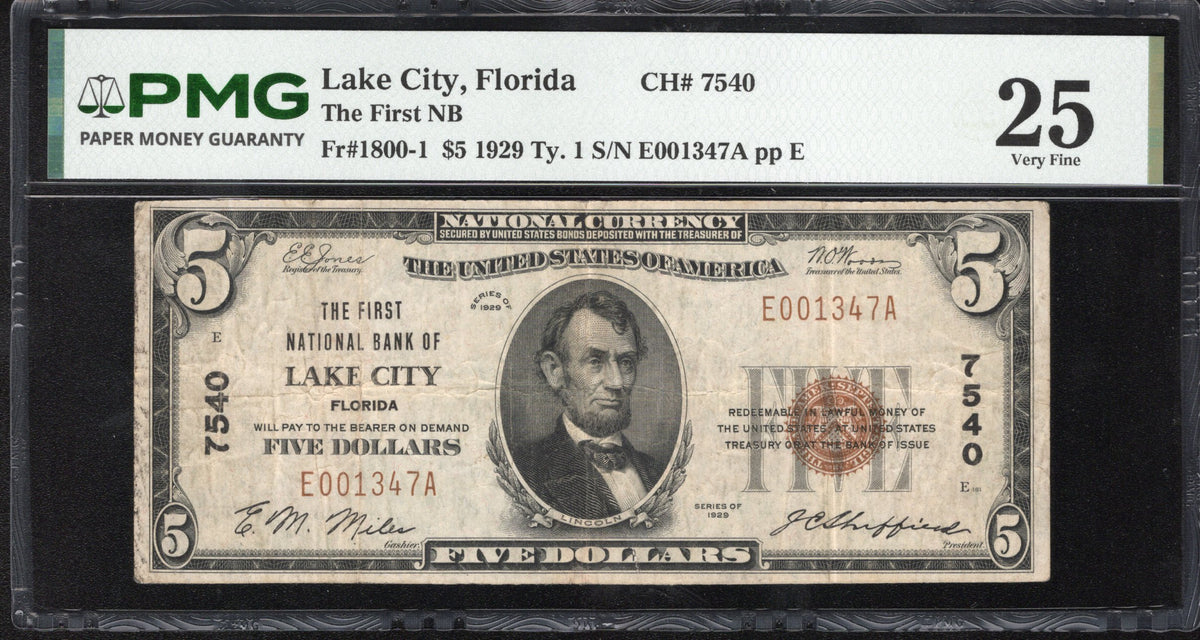 1929 $5 LAKE CITY, FL NATIONAL BANK NOTE PMG 25 FLORIDA FIVE DOLLAR BILL