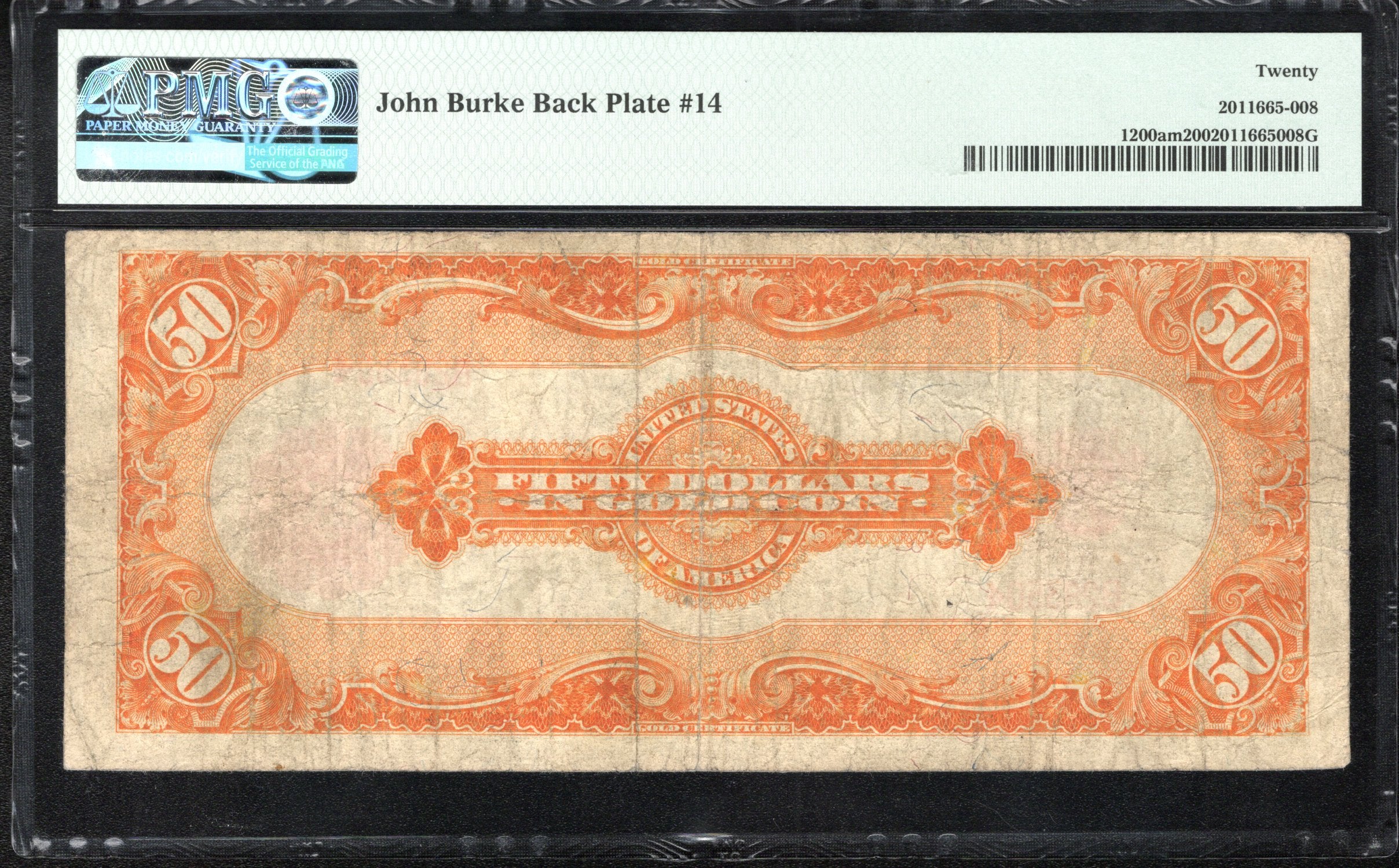 1922 $50 GOLD CERTIFICATE PMG 20 SMALL S/N MULE Fr 1200 am 28350