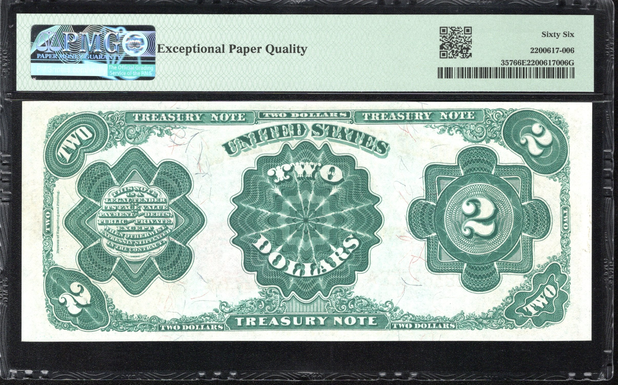 1891 $2 TREASURY NOTE "MCPHERSON" PMG 66 EPQ Fr 357 63358