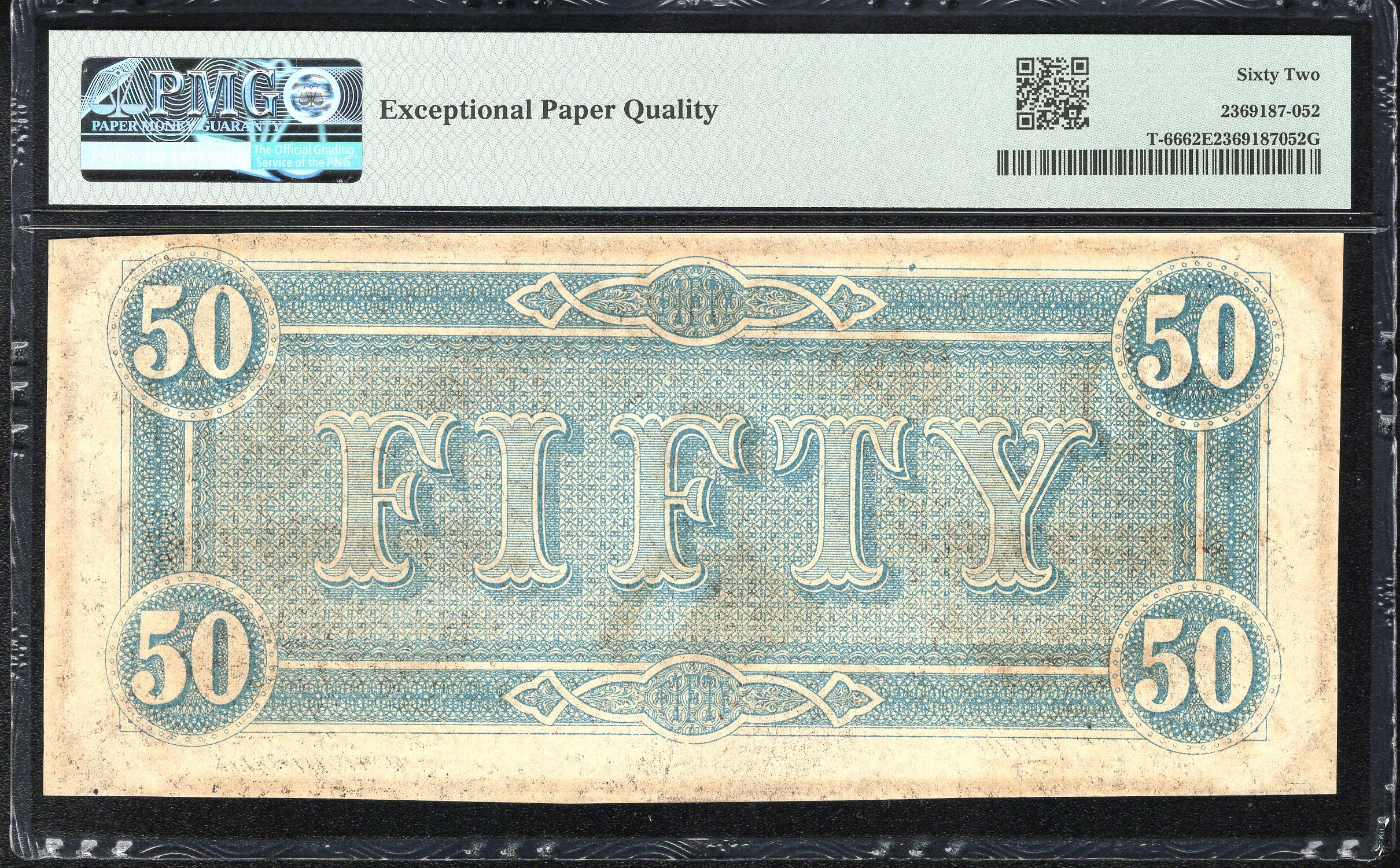 T-66 1864 $50 CONFEDERATE CURRENCY PMG 62 EPQ CIVIL WAR  31384