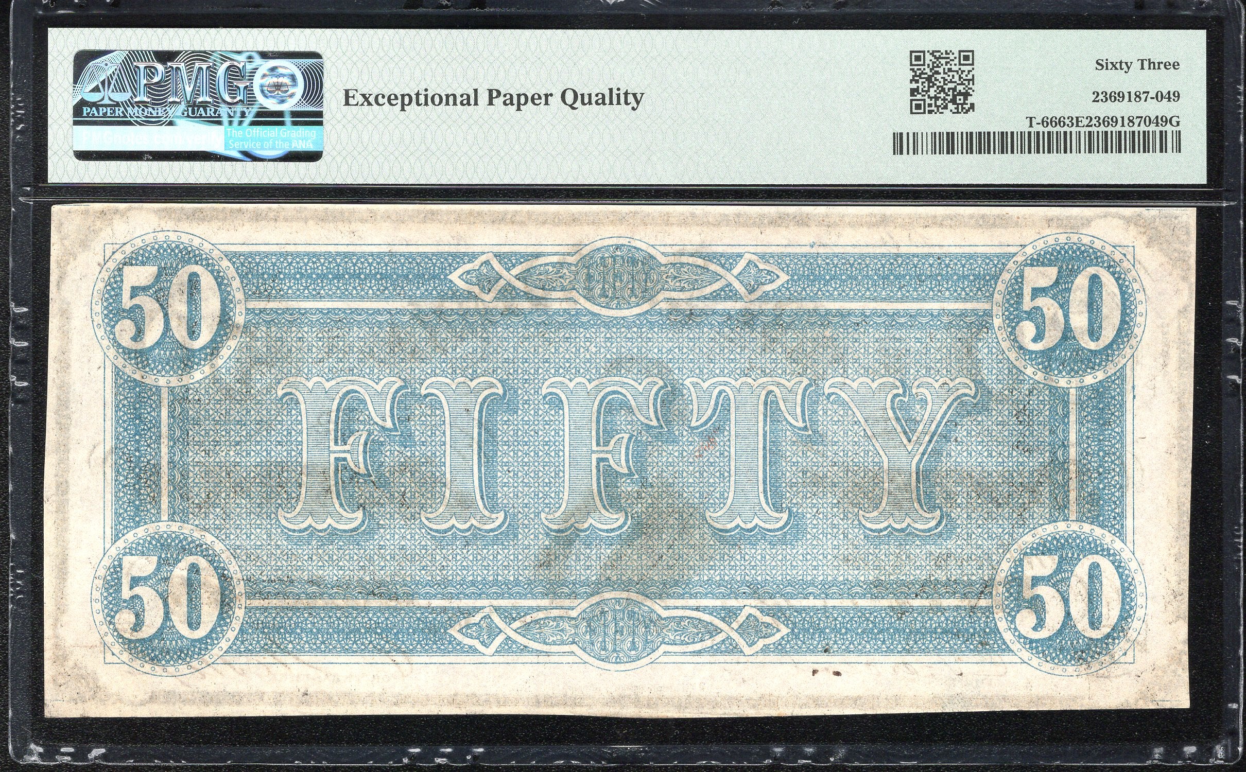 T-66 1864 $50 CONFEDERATE CURRENCY PMG 63 EPQ CIVIL WAR FIFTY DOLLAR BILL 31392