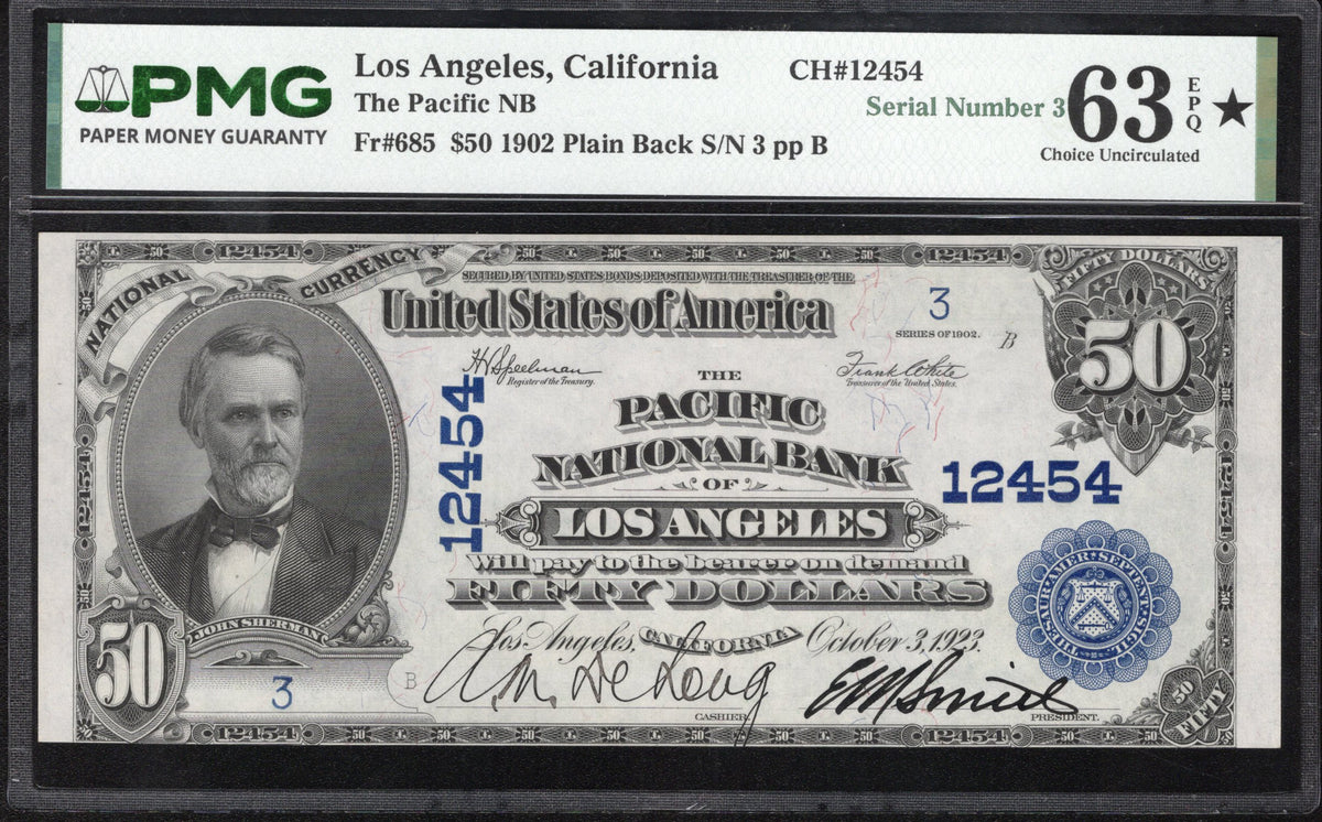 1902 $50 LOS ANGELES, CA NATIONAL BANK NOTE PMG 63 EPQ* CALIFORNIA