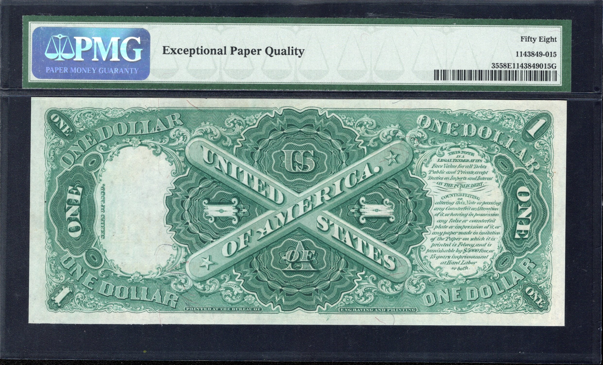 1880 $1 LEGAL TENDER NOTE "SAWHORSE" PMG 58 EPQ Fr 35 06408