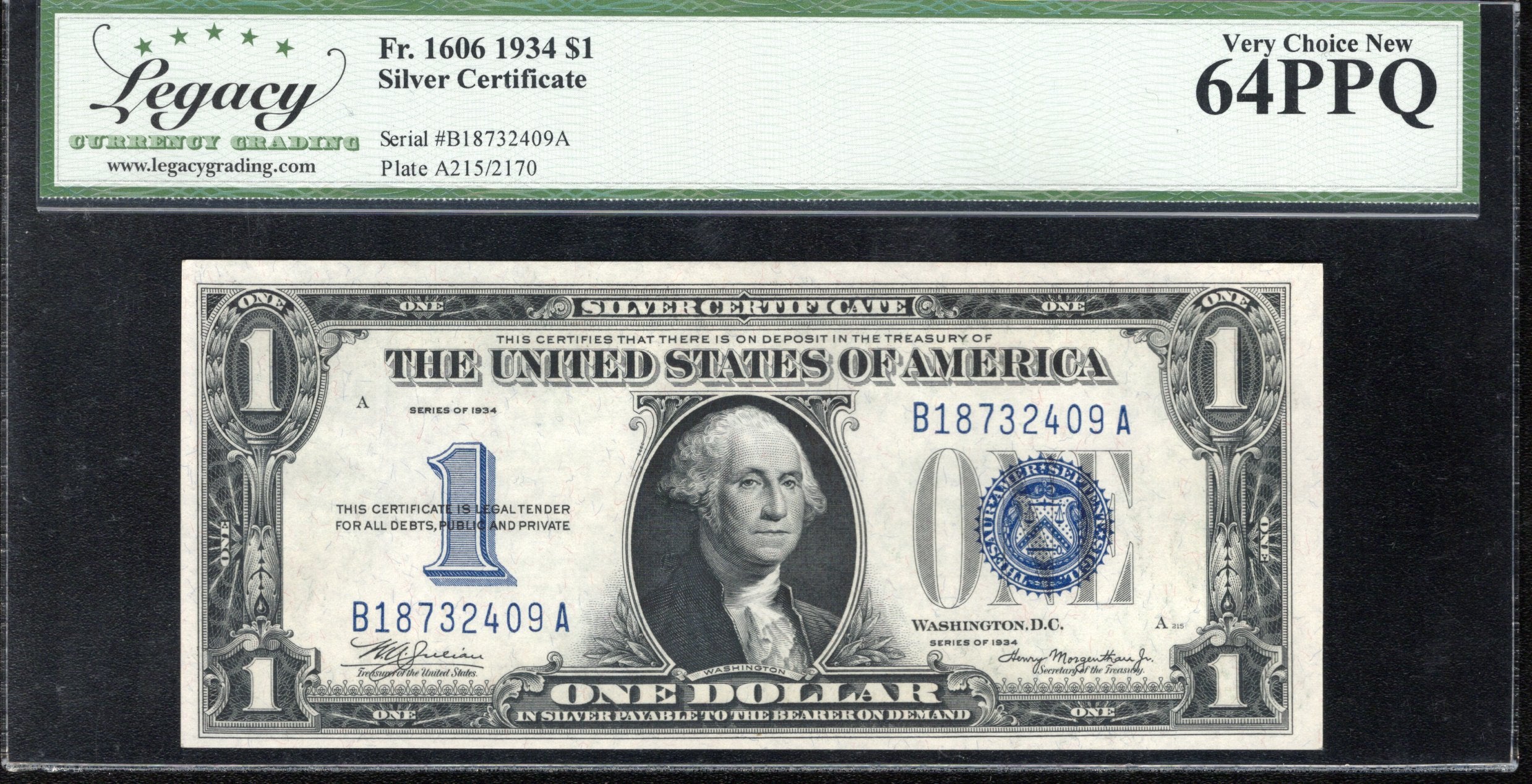 1934 $1 SILVER CERTIFICATE B-A Block LEGACY 64 PPQ Fr 1606 32409