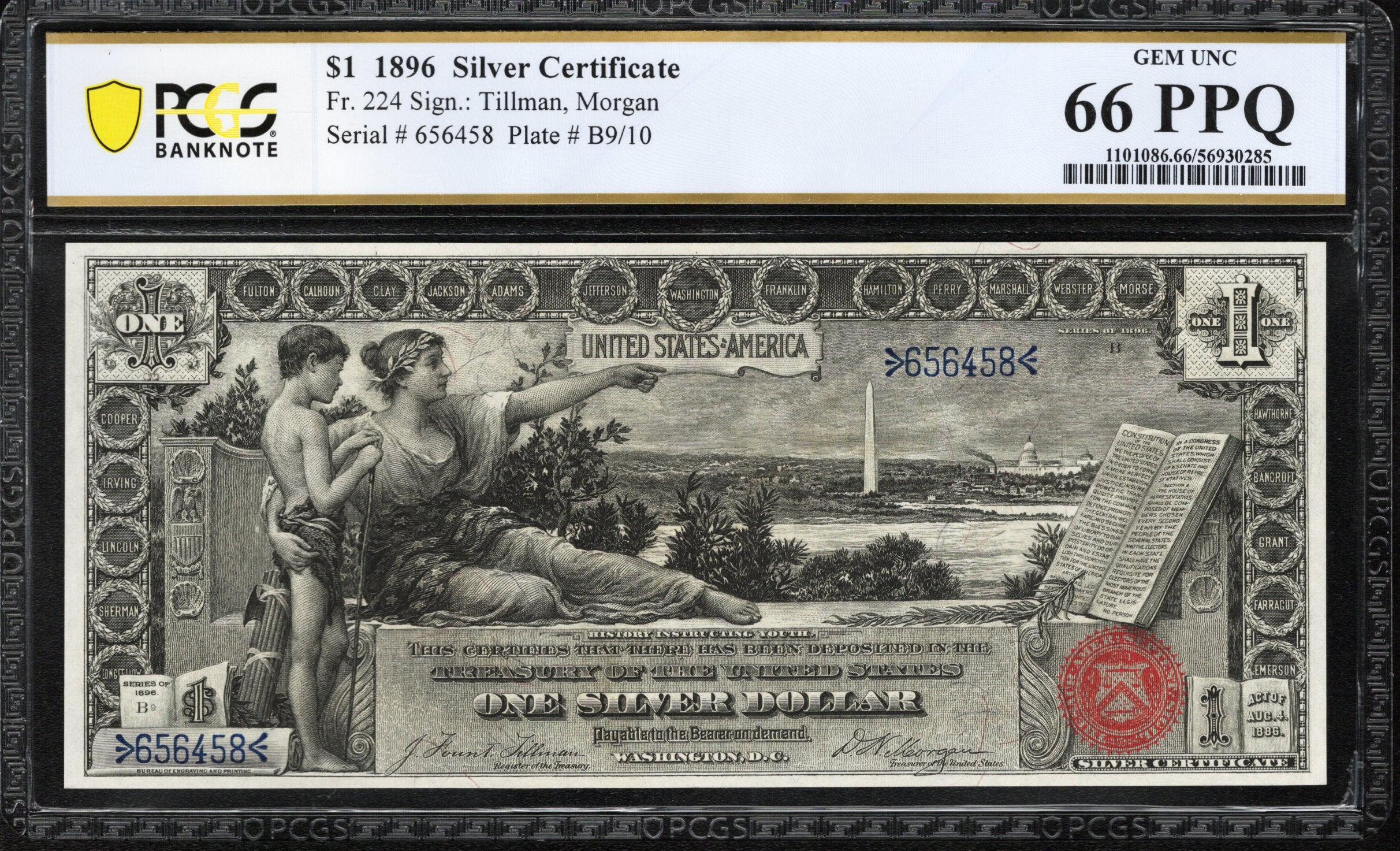 1896 $1 SILVER CERTIFICATE EDUCATIONAL NOTE PCGS 66 PPQ Fr 224 56458