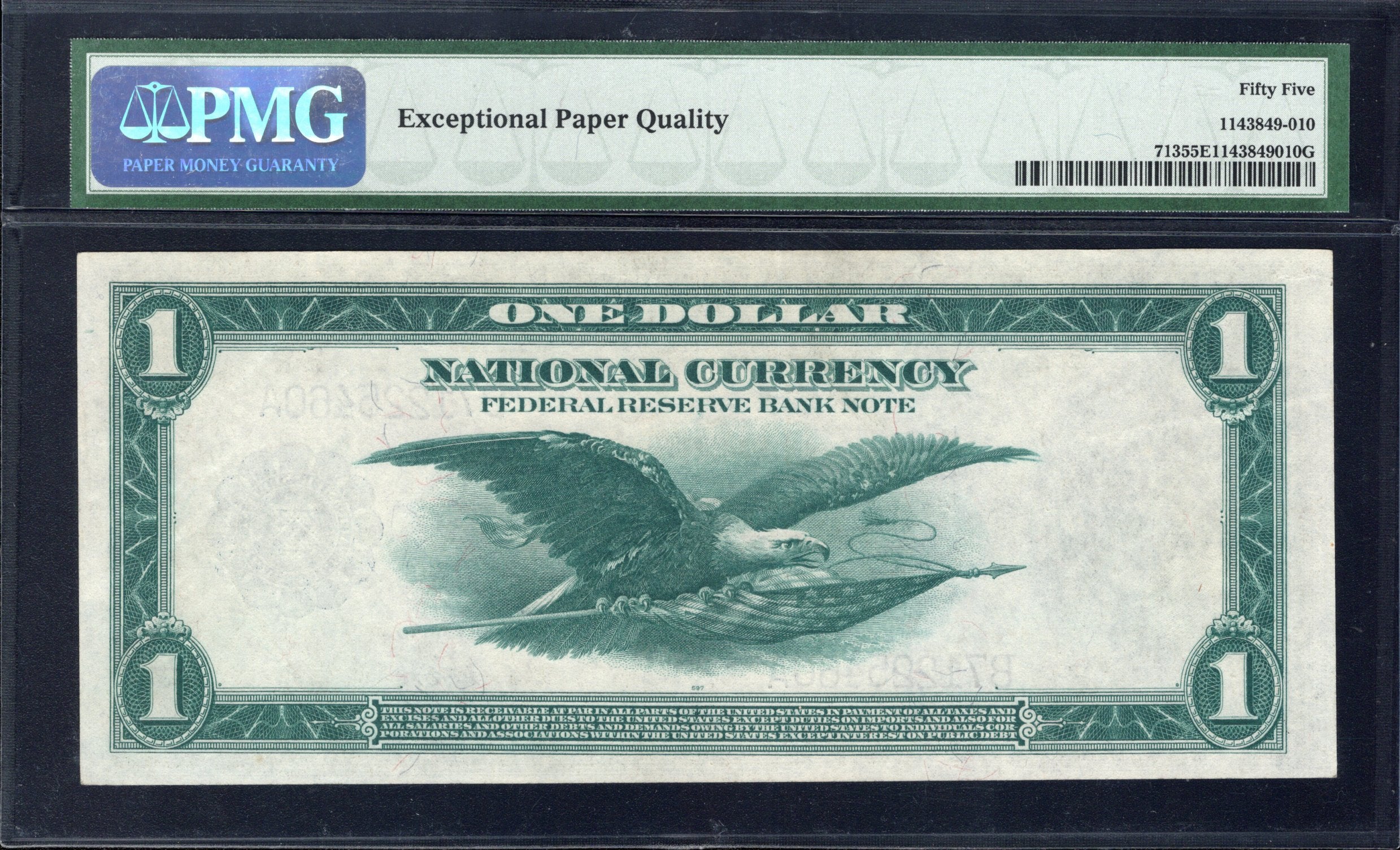 1918 $1 NEW YORK FRBN GREEN EAGLE PMG 55 EPQ Fr 713 FEDERAL RESERVE BANK 25460