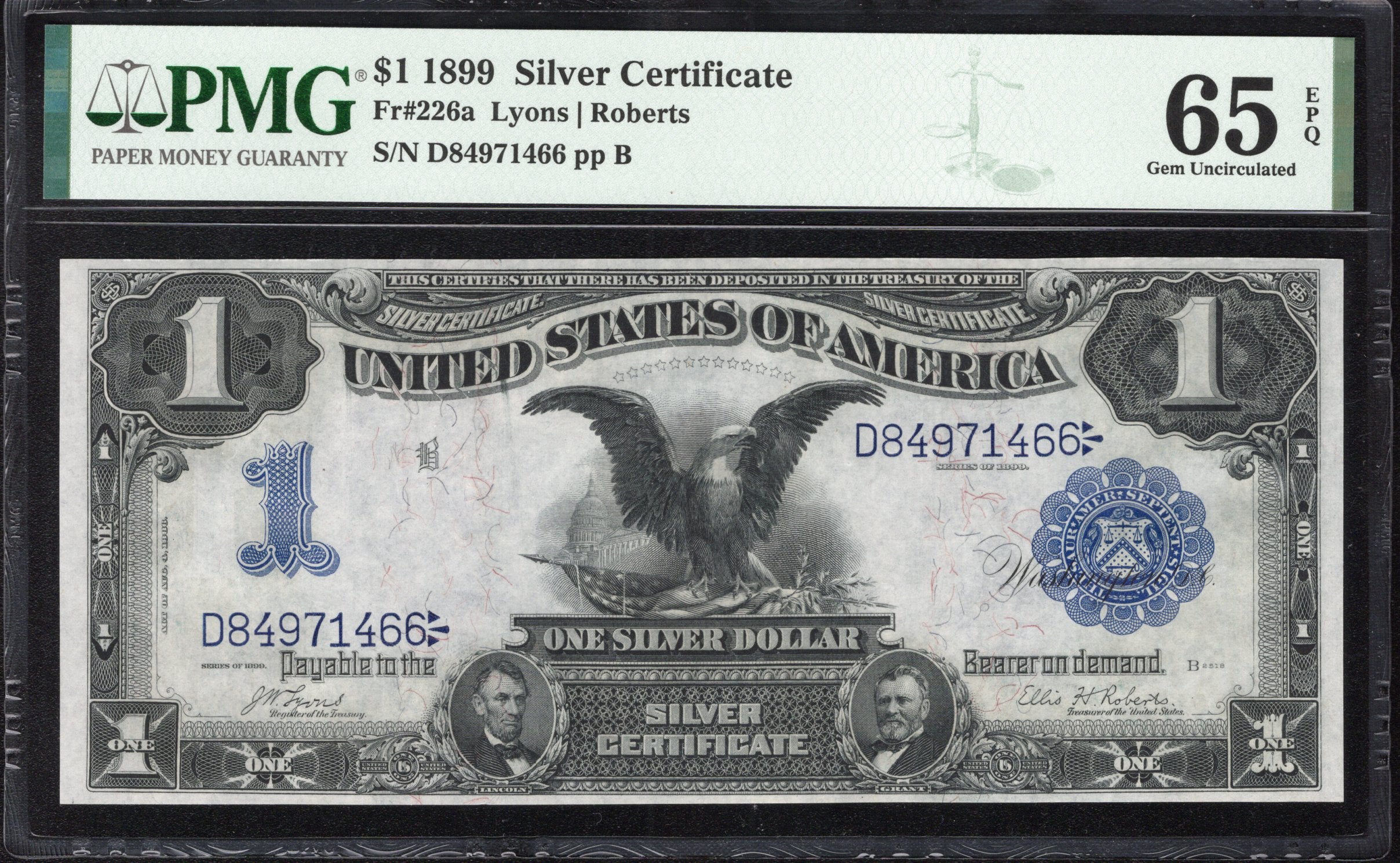 1899 $1 Silver Certificate "Black Eagle" PMG 65 EPQ Fr 226a Date Below 71466