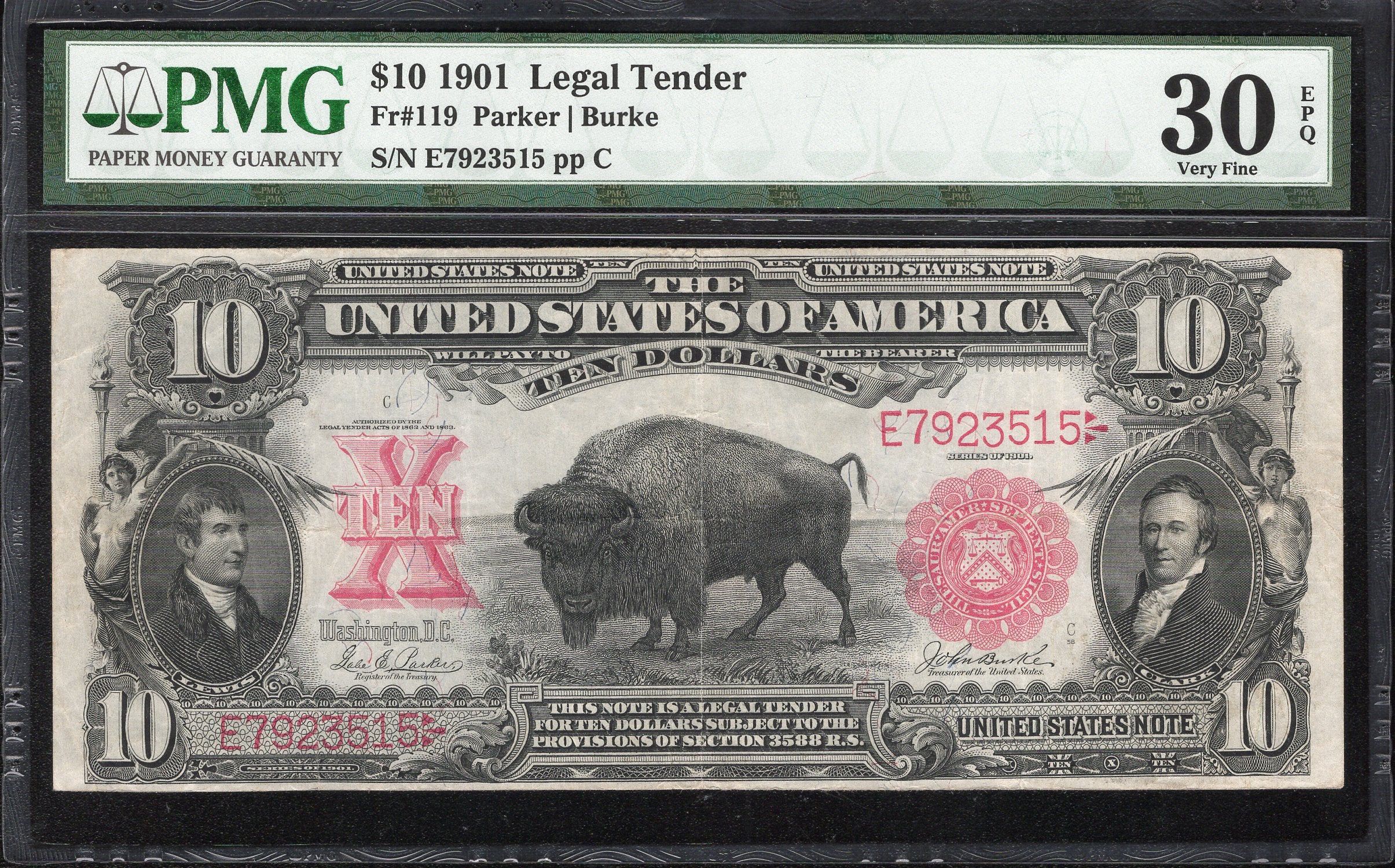 1901 $10 LEGAL TENDER BISON NOTE PMG 30 EPQ Fr 119 23515