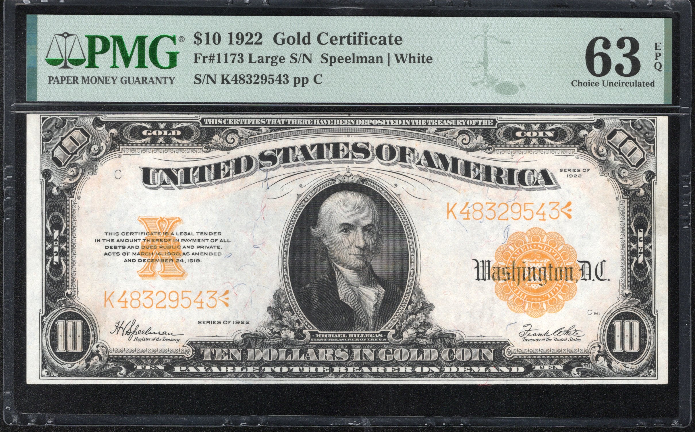 1922 $10 GOLD CERTIFICATE PMG 63 EPQ Fr 1173 29543