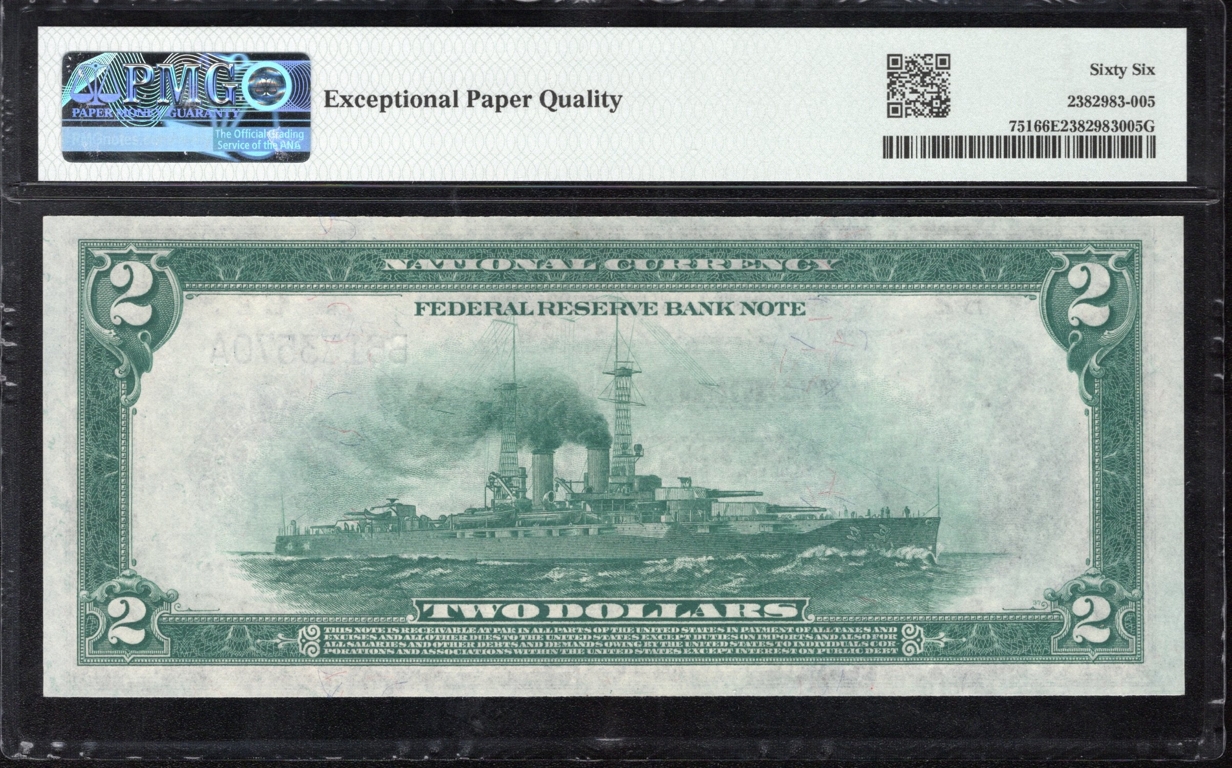 1918 $2 New York FRBN "Battleship" PMG 66 EPQ Federal Reserve Bank Note Fr 751