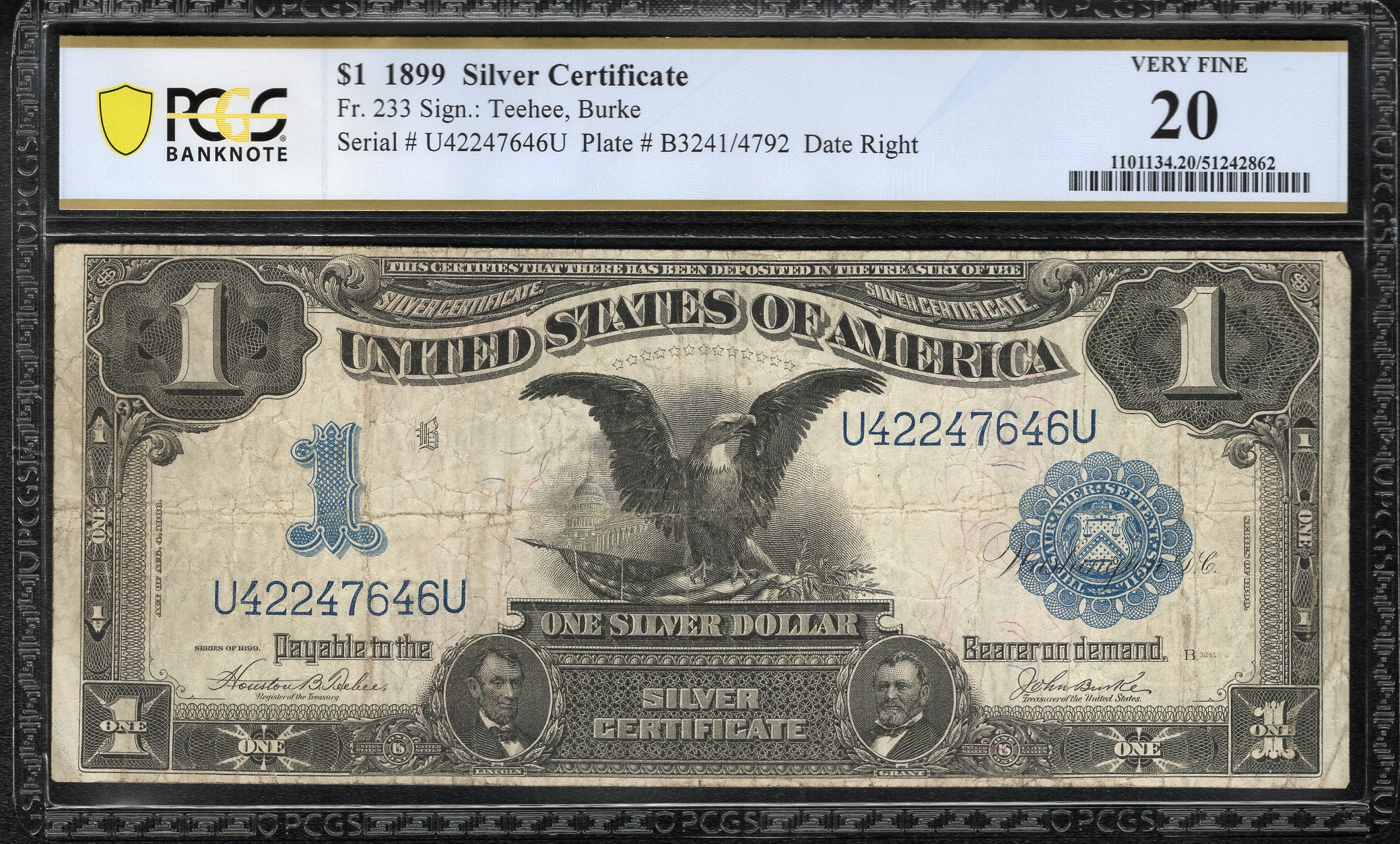 1899 $1 SILVER CERTIFICATE BLACK EAGLE PCGS 20 FR 233 47646