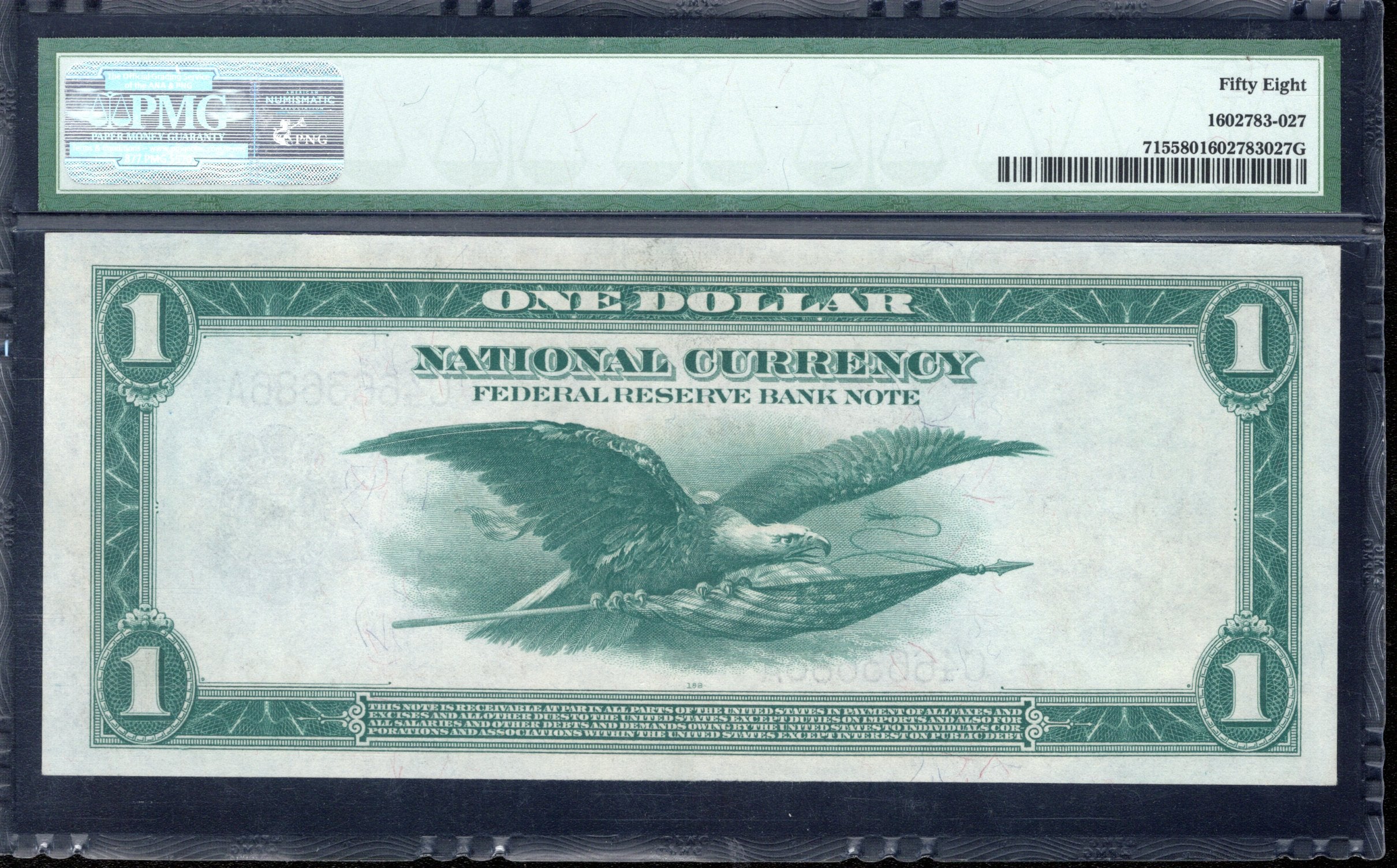 1918 $1 PHILADELPHIA FRBN GREEN EAGLE PMG 58 Fr 715 FEDERAL RESERVE BANK 36386