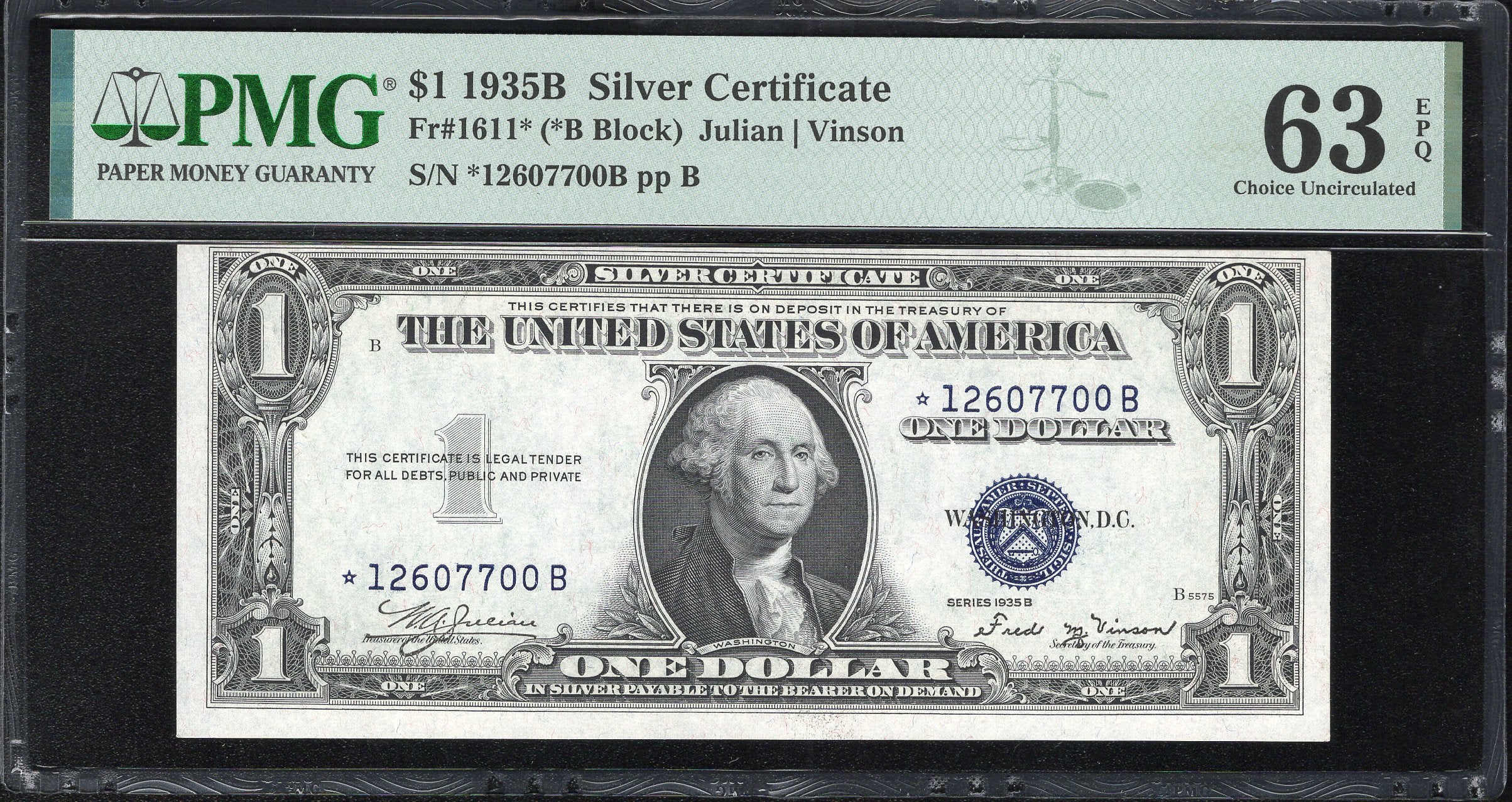 1935-B $1 SILVER CERTIFICATE STAR REPLACEMENT NOTE PMG 63 EPQ Fr 1611* 07700