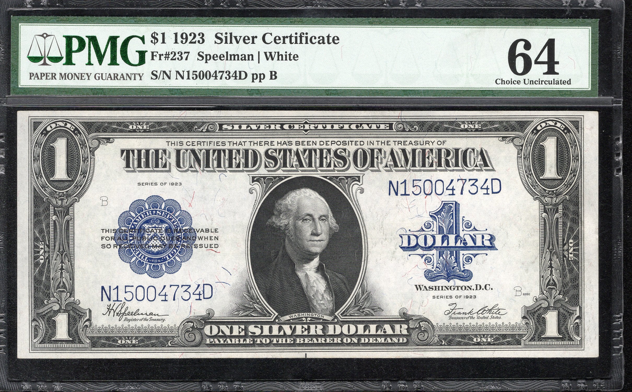 1923 $1 SILVER CERTIFICATE HORSEBLANKET PMG 64 Fr 237 04734