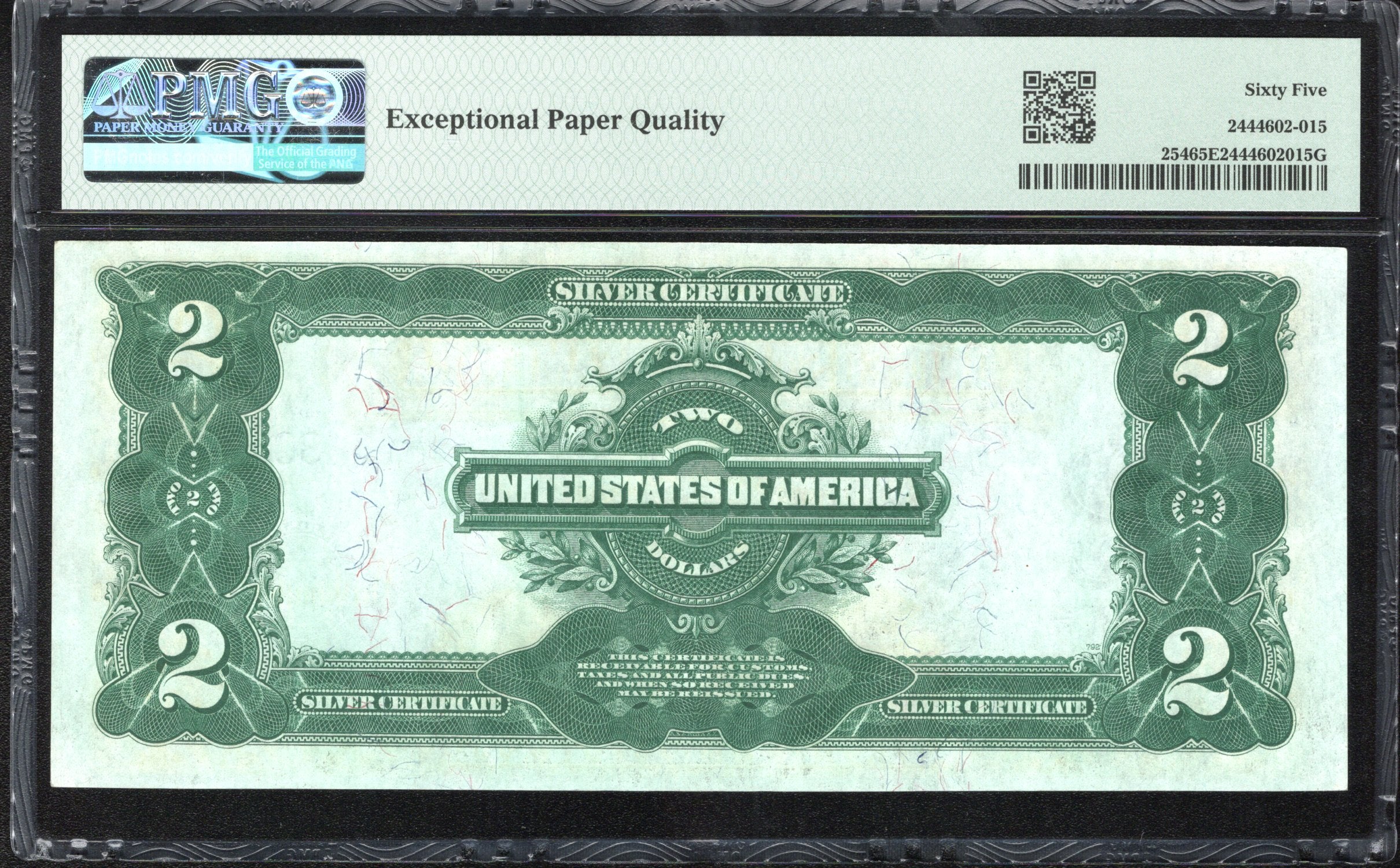 1899 $2 SILVER CERTIFICATE MINI PORTHOLE PMG 65 EPQ NAPIER THOMPSON Fr 254 H80