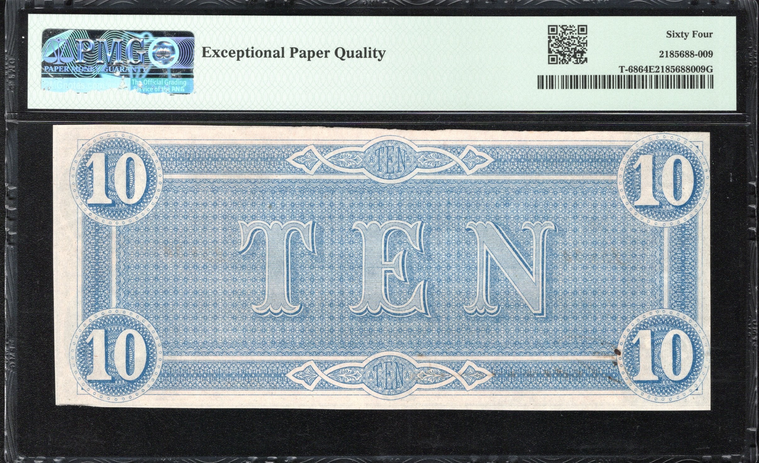 T-68 1864 $10 CONFEDERATE CURRENCY PMG 64 EPQ CIVIL WAR  23830