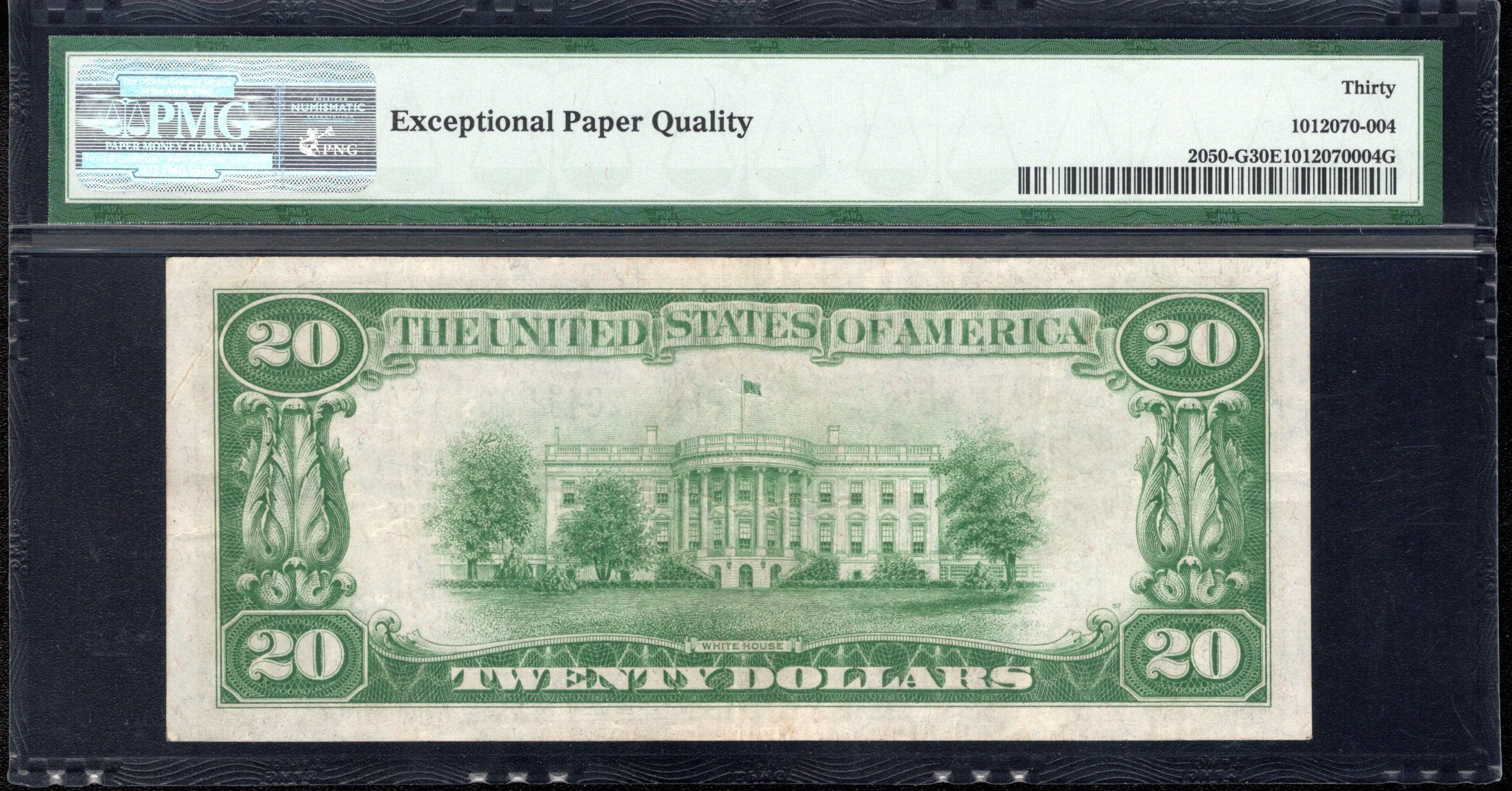 1928 $20 CHICAGO NUMERICAL FRN Federal Reserve Note PMG 30 EPQ Fr 2050-G 30835