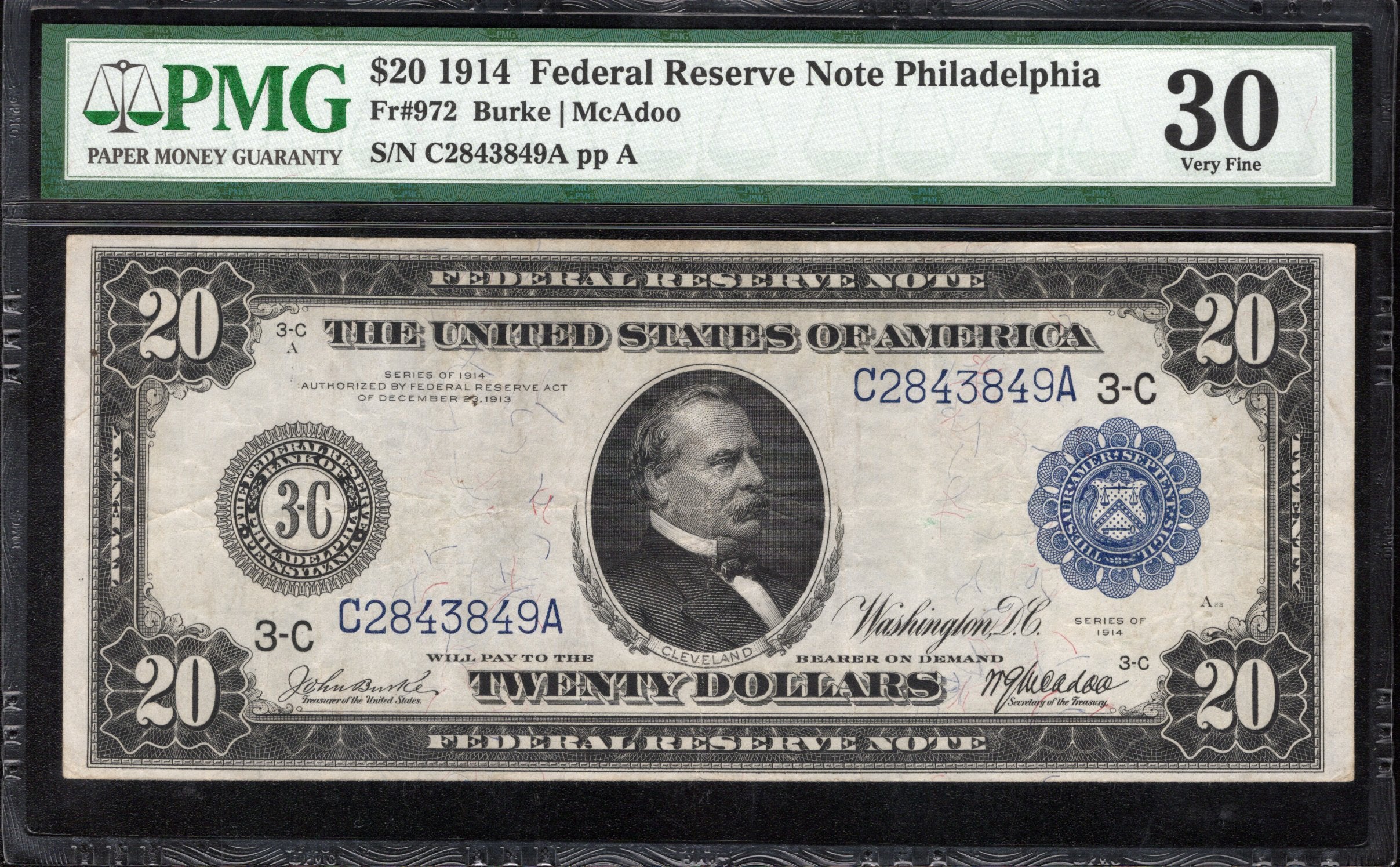 1914 $20 PHILADELPHIA FEDERAL RESERVE NOTE FRN PMG 30  43849