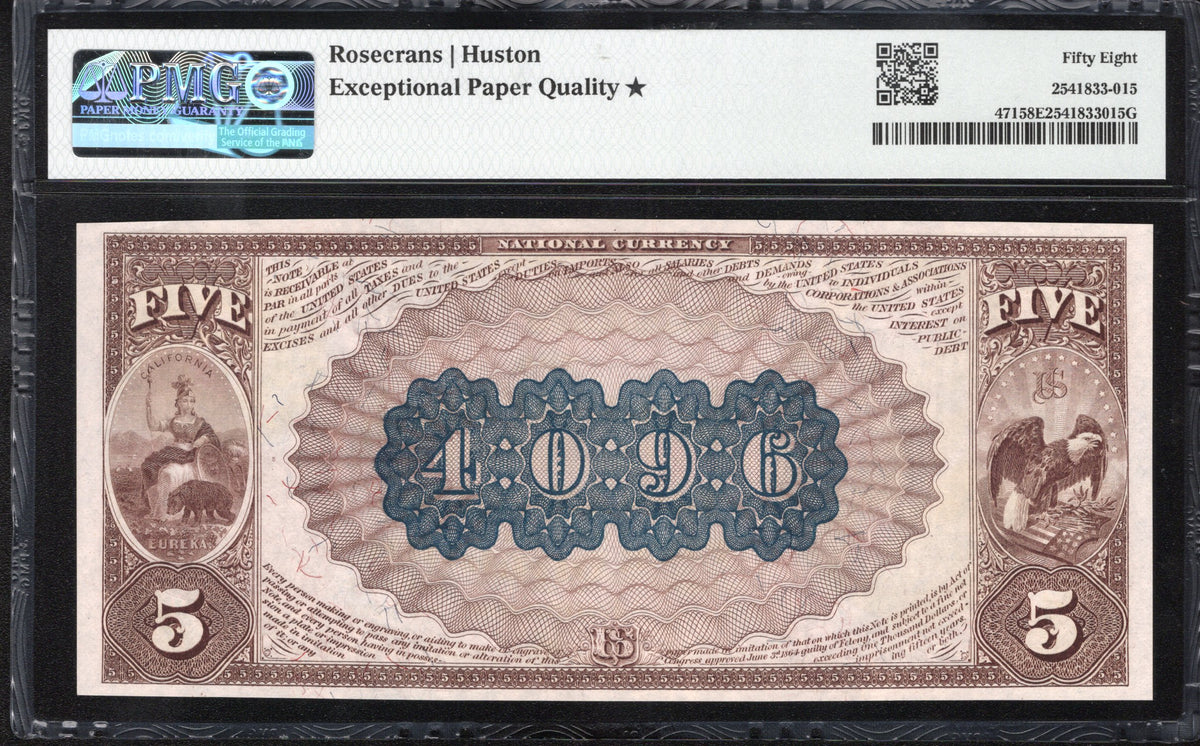 1882 $5 LOS ANGELES, CA NATIONAL BANK NOTE BROWN BACK PMG 58 EPQ* CALIFORNIA