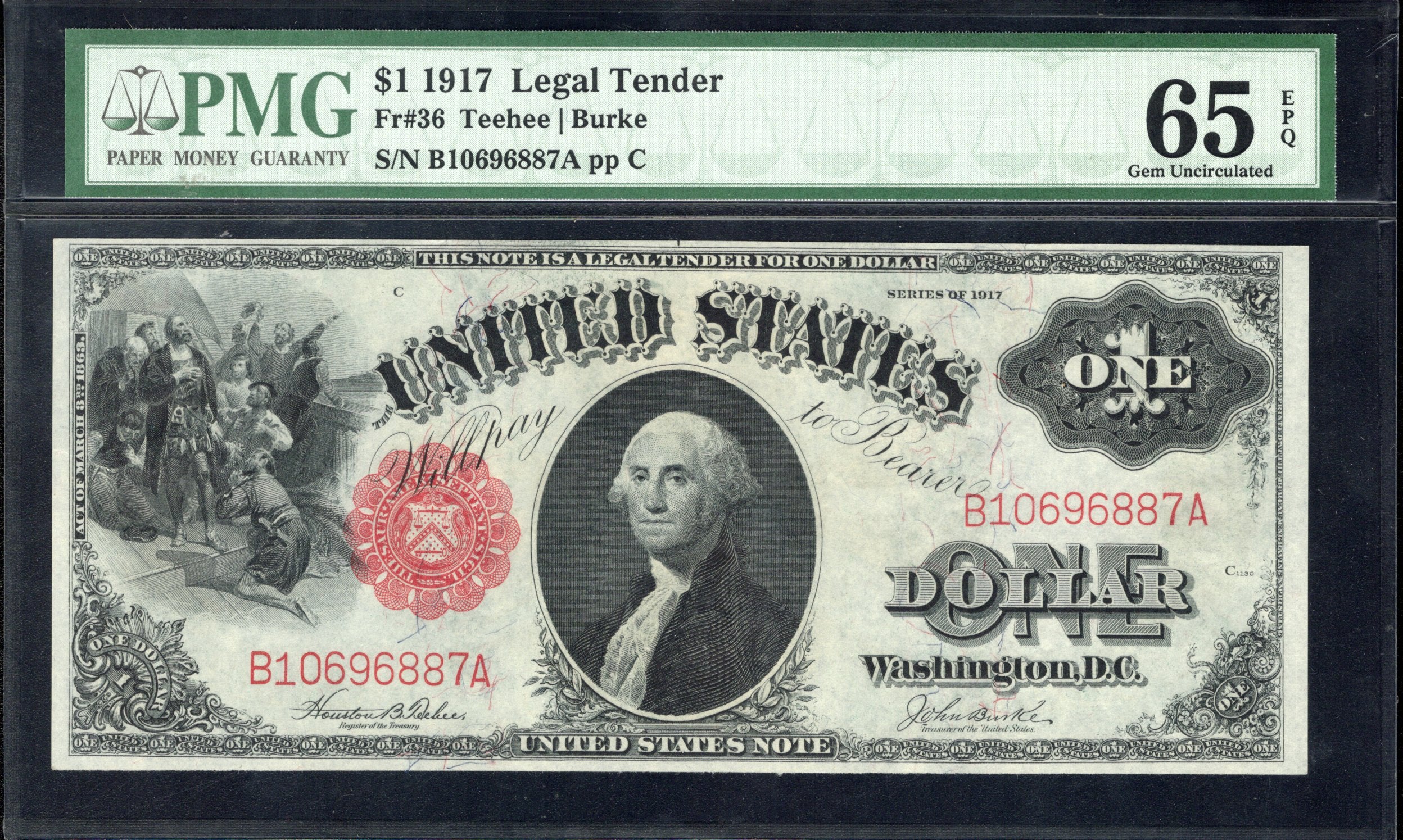 1917 $1 LEGAL TENDER NOTE "SAWHORSE" PMG 65 EPQ Fr 36  96887