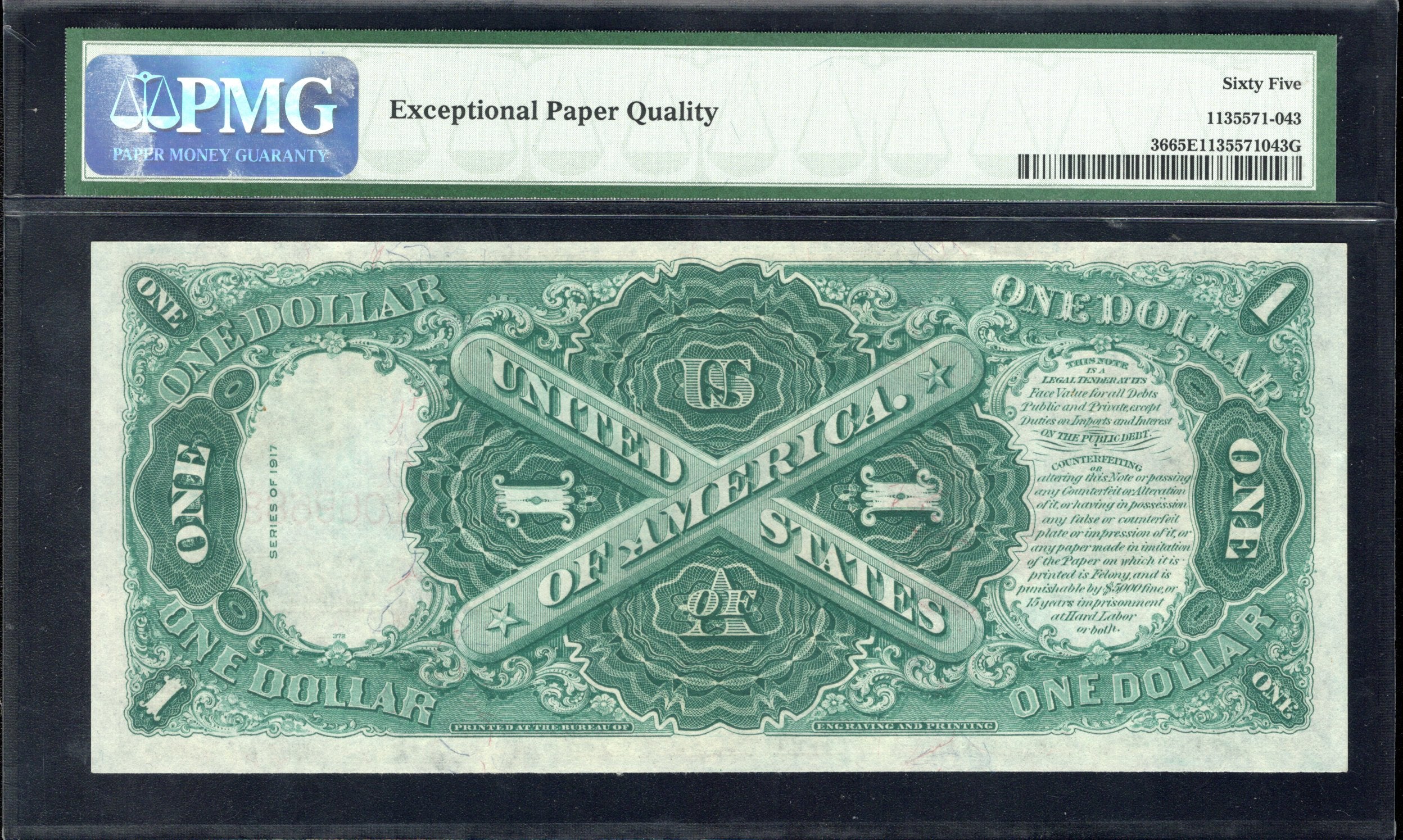 1917 $1 LEGAL TENDER NOTE "SAWHORSE" PMG 65 EPQ Fr 36  96887