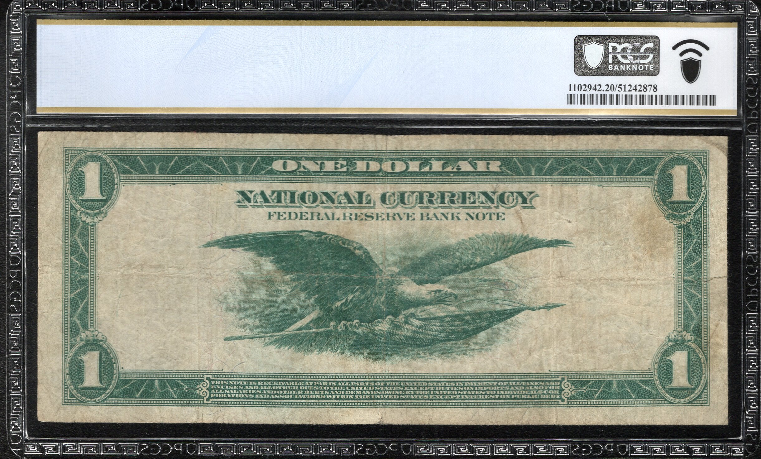 1918 $1 PHILADELPHIA FRBN "GREEN EAGLE" FEDERAL RESERVE PCGS 20 Fr 716 83926