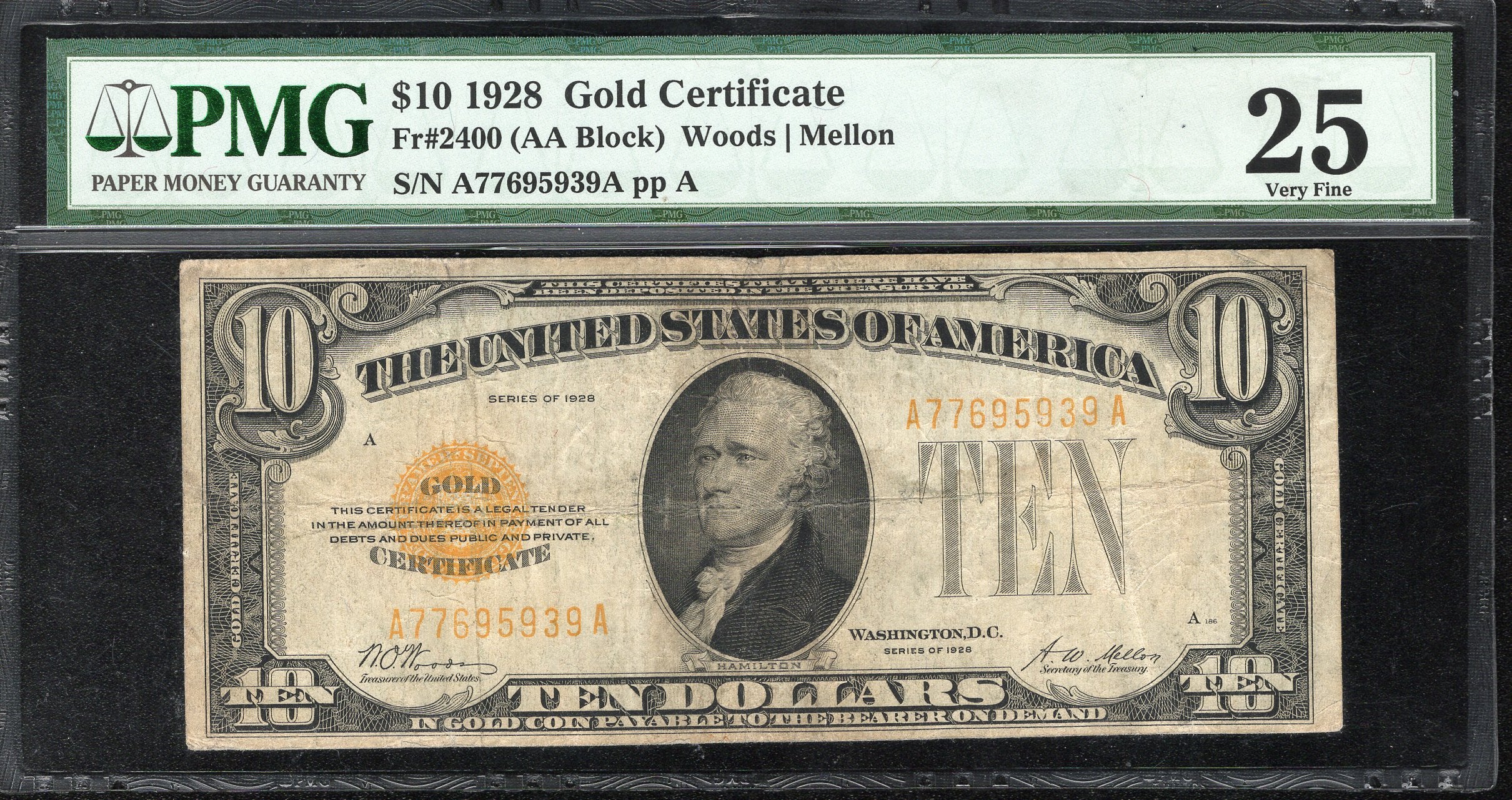 1928 $10 GOLD CERTIFICATE PMG 25 Fr 2400 95939
