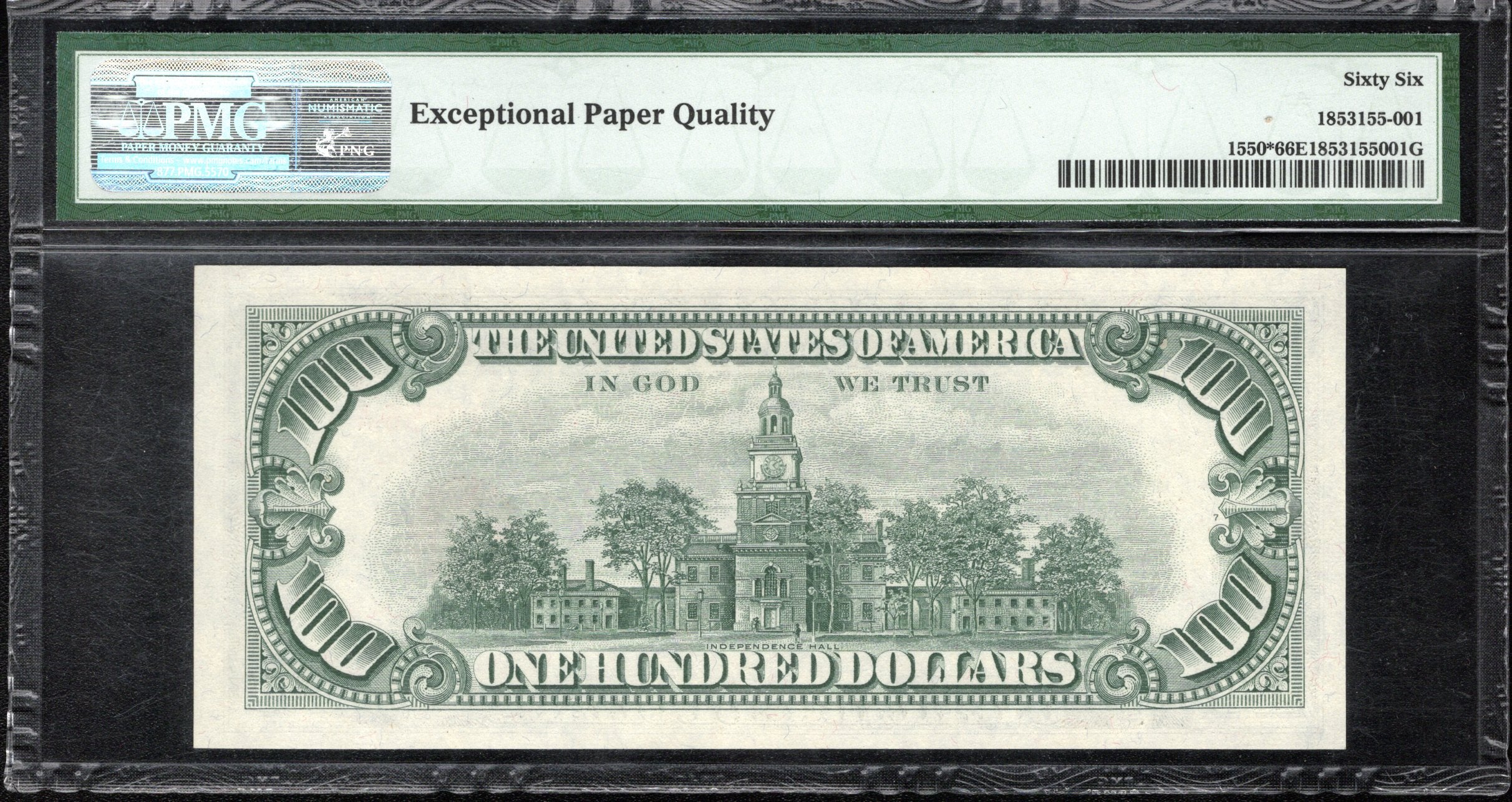 1966 $100 LEGAL TENDER STAR RED SEAL PMG 66 EPQ Fr 1550* 30956