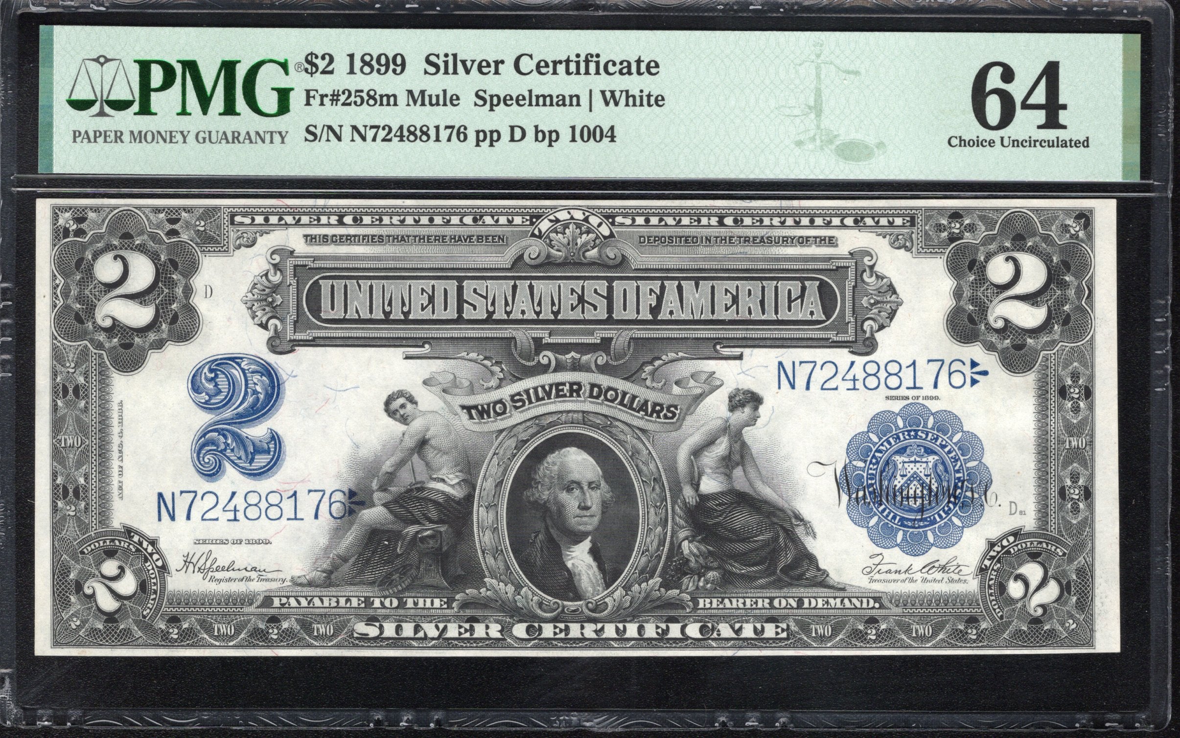 1899 $2 SILVER CERTIFICATE MINI PORTHOLE PMG 64 FR 258m 88176