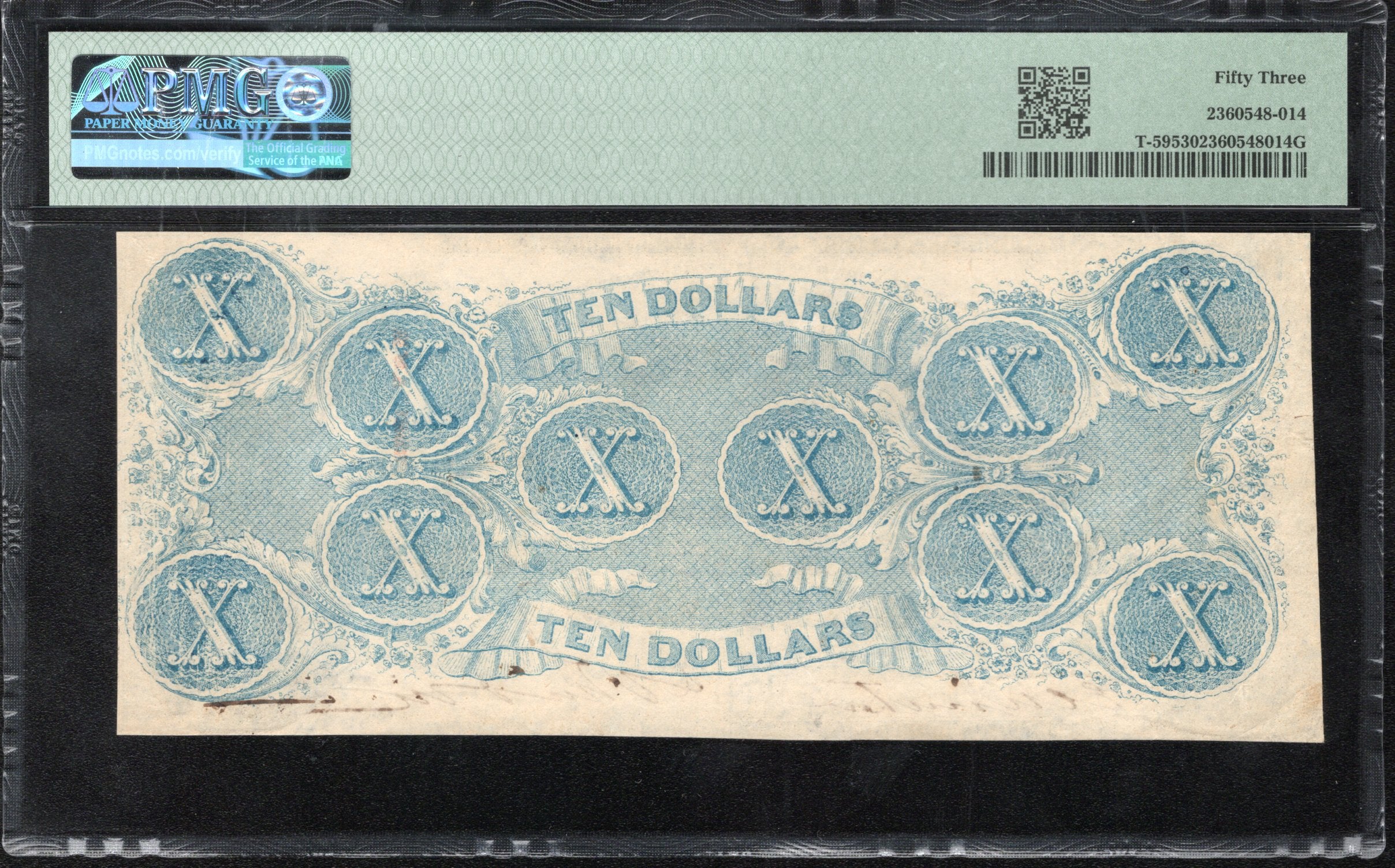 T-59 1863 $10 CONFEDERATE CURRENCY PMG 53 CIVIL WAR 156997