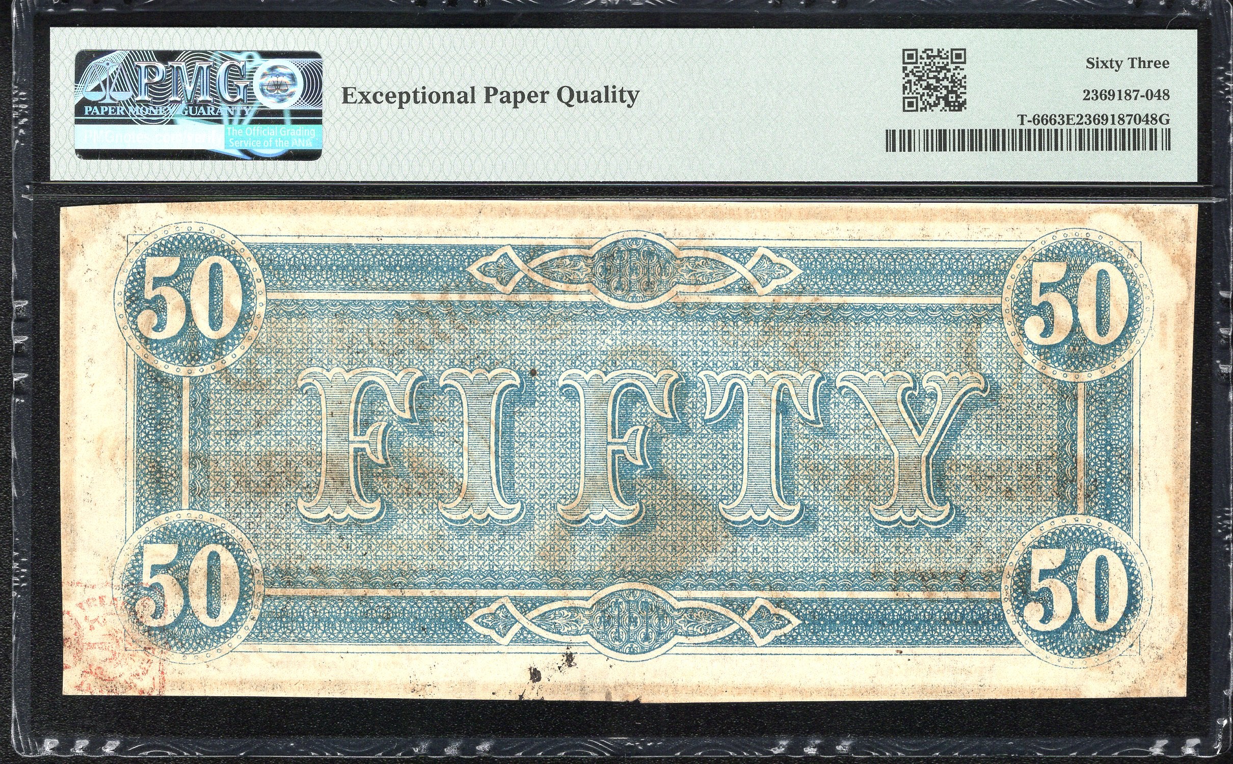 T-66 1864 $50 CONFEDERATE CURRENCY PMG 63 EPQ CIVIL WAR BANK NOTE  31375